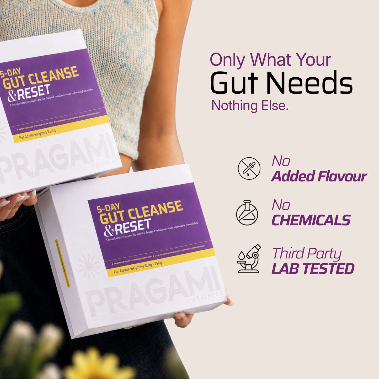 Pragami Ayurvedic Gut Cleanse & Reset 5-Day - Ayurvedic A2 Ghee + Herbal Botanicals - Reduces Bloating, Supports Digestion & Gut Health for Men & Women - 5-Day Kit (55-75Kg)