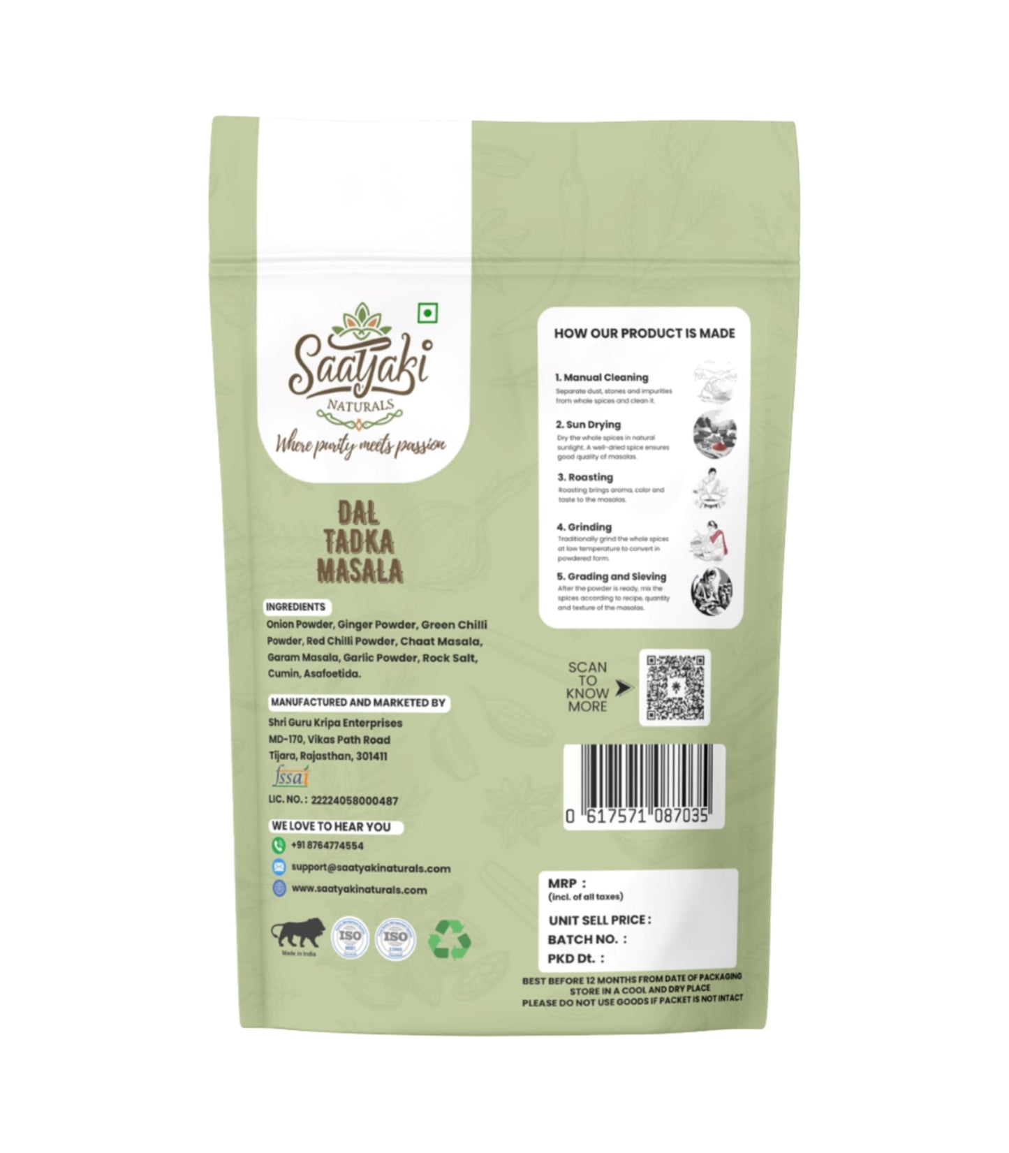 SAATYAKI NATURALS Dal Tadka Masala (50gm) 100% Pure, Freshly Ground Spice for Cooking, Non-GMO, Gluten-Free – Perfect for Curries, Marinades, and Seasoning