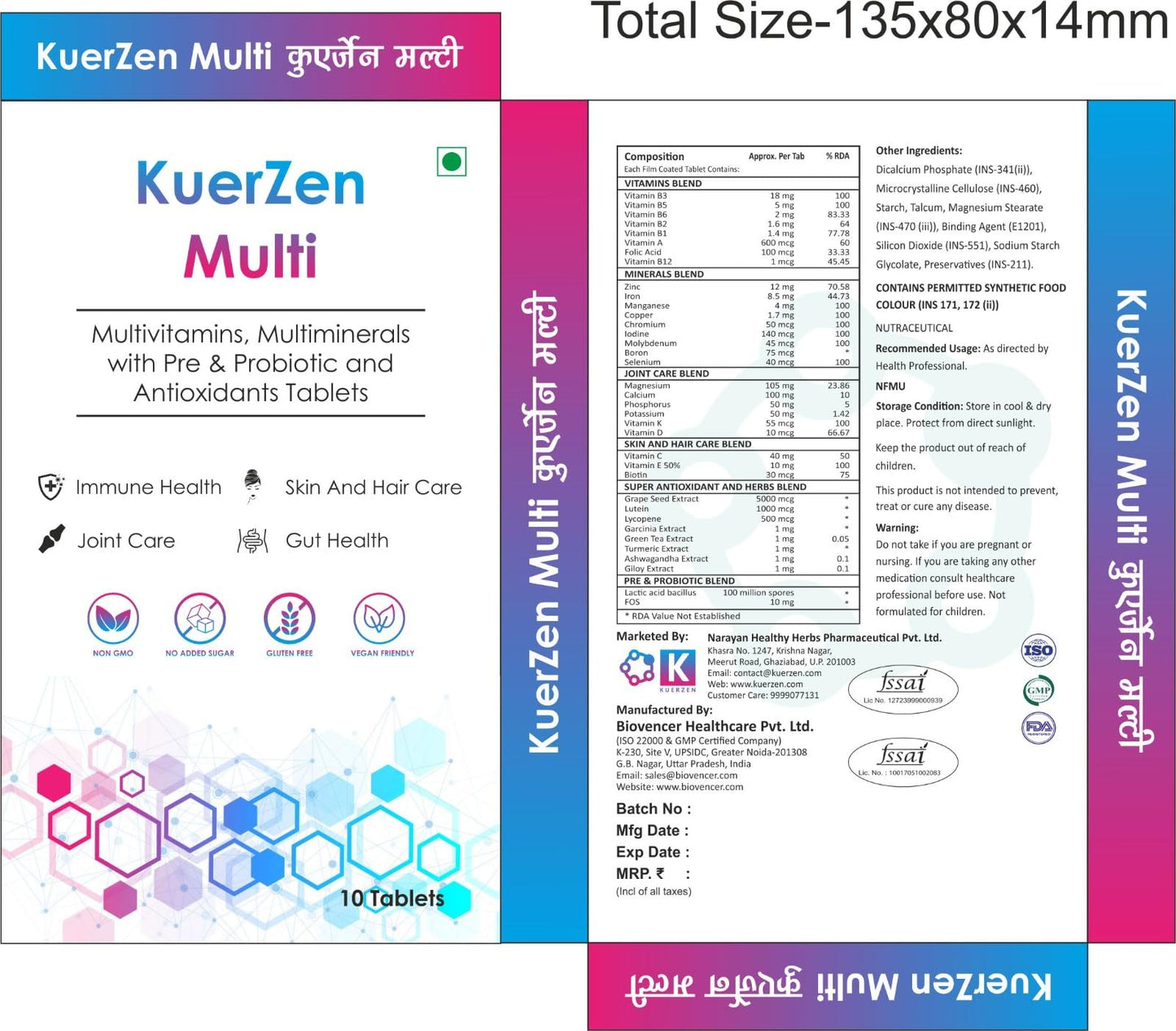 Kuerzen Multi Complete Multivitamin Tablets | Vitamins + Minerals + Pre & Probiotics + Antioxidant & Herb Blend + Joint & Skin-Hair Care | Daily Immunity, Gut Health & Cell Protection | Vegan, No Added Sugar | 10 Tablets