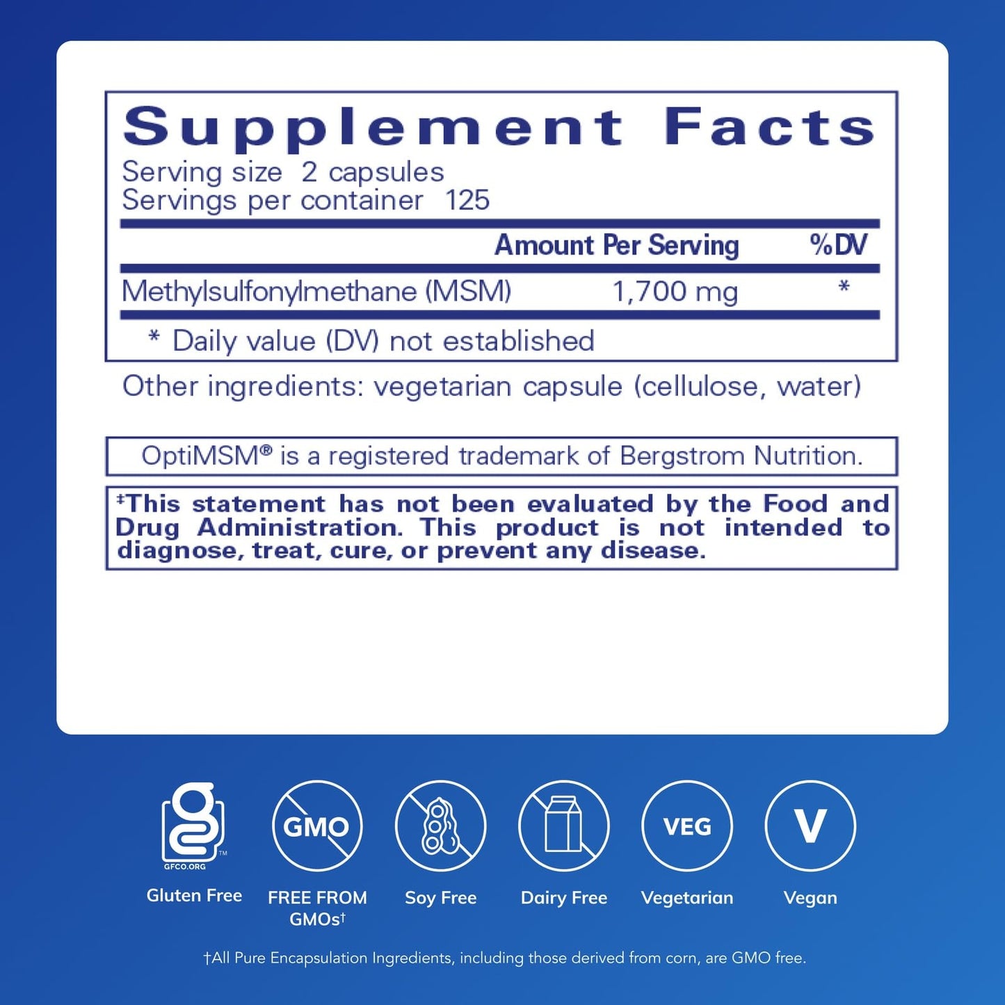 Pure Encapsulations - MSM capsules - Hypoallergenic Supplement Supports Joint, Immune, and Respiratory Health* - 250 Capsules