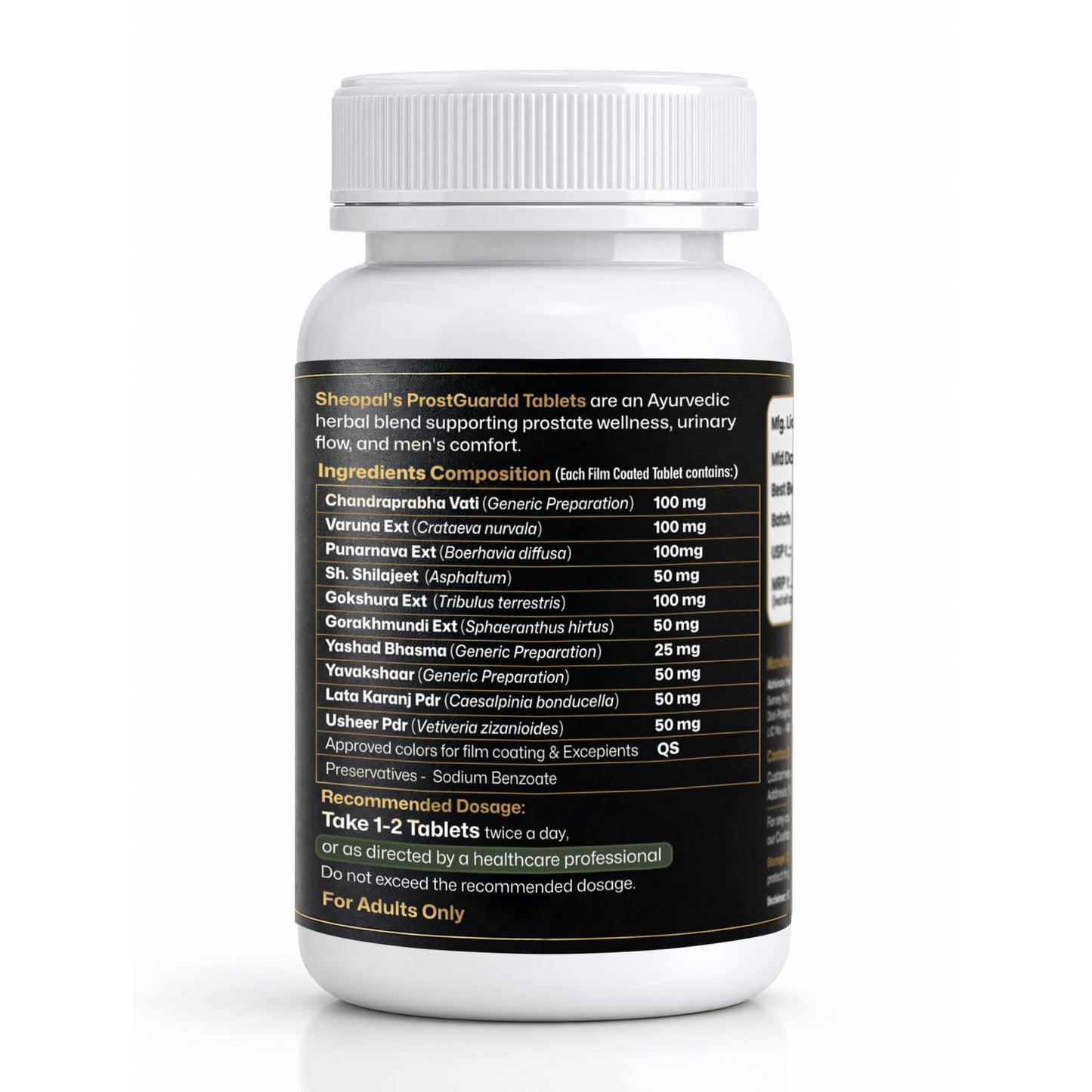 Sheopals Prostguardd Support Tablets for Men | Ayurvedic Urinary Wellness Supplement with Shilajit, Punarnava, Gokshura & Varuna | Men’s Health Support | 60 Tabs