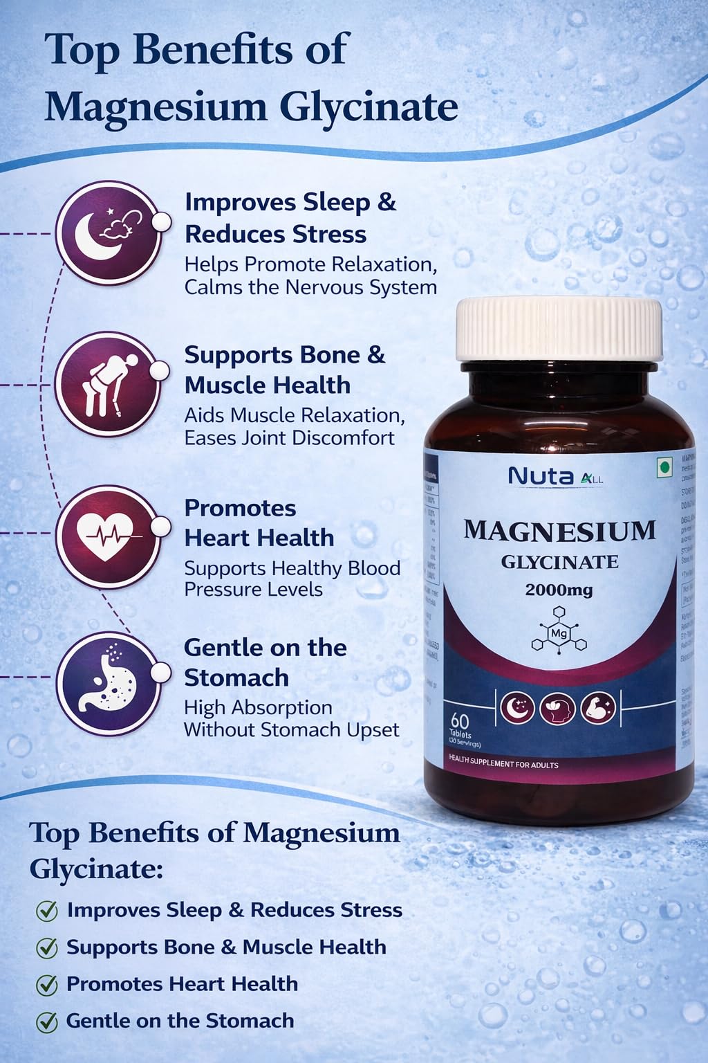 Magnesium Glycinate 2000mg Tablets for Adults | High Absorption Magnesium Supplement | Supports Sleep, Muscle Recovery & Stress Relief | 60 Tablets