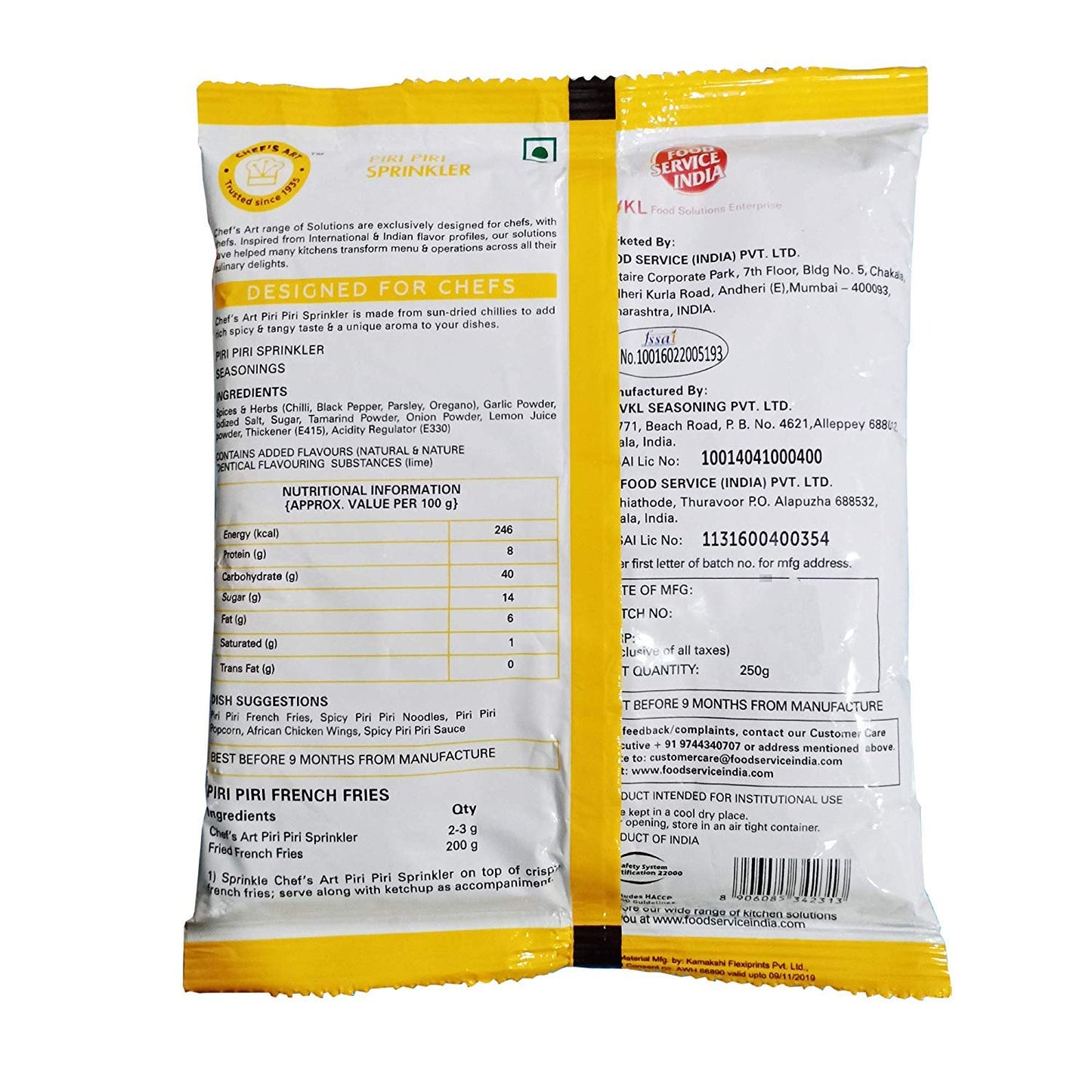 Chef's Art-Piri Piri Sprinkler-Treat For Any Snack,Pack Of 250 Gm,Cilantro,Powder|For French Fries,Popcorn,Pasta & Snacks|No MSG,Vegetarian|Spices Mix|Restaurant Style Flavor