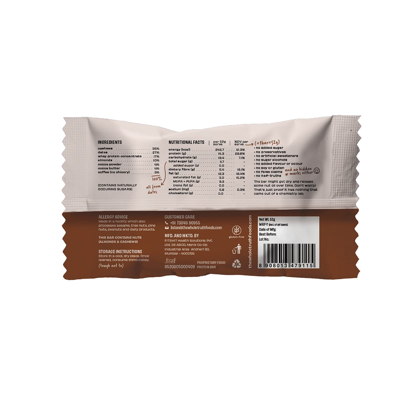 The Whole Truth - Protein Bars | Coffee Cocoa | Pack of 6 x 52g each |- image 6