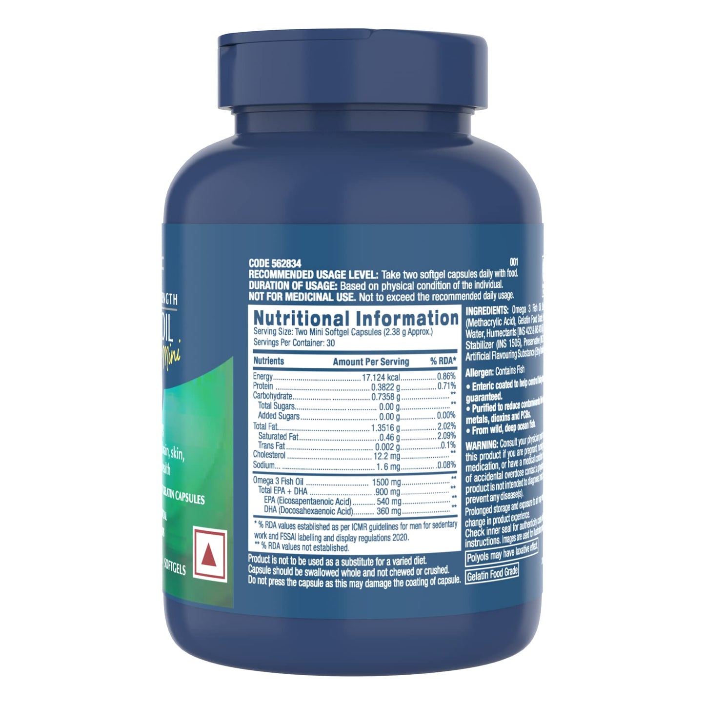 GNC 1500 Mg Triple Strength Fish Oil Mini Omega 3 Softgels For Men & Women| 60 Mini Softgels|540 MG EPA & 360 MG DHA|Improves Memory|Protects Vision|No Fishy Burps|For Men & Women |Formulated In USA