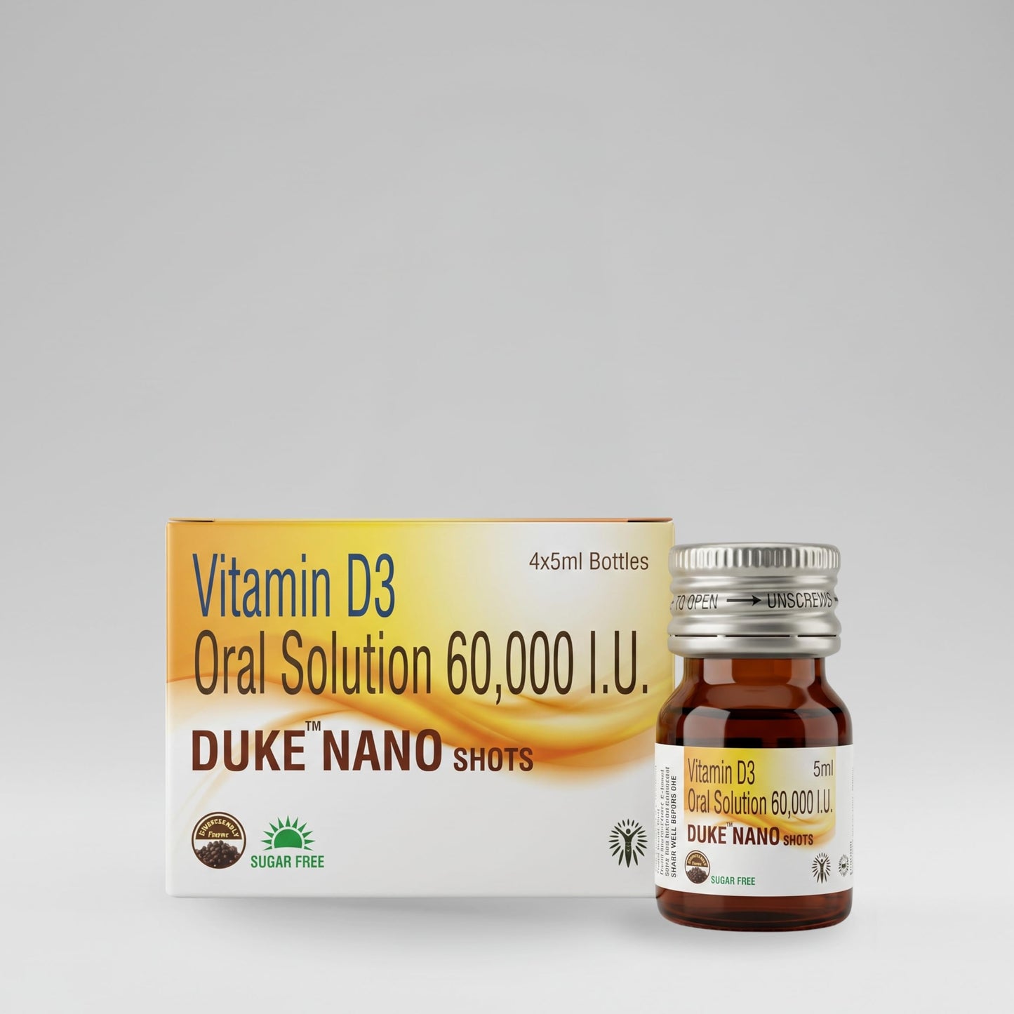 DUKE NANO SHOTS Vitamin D3 | 4x5ml Bottles Sugar Free Nano Shots | Liquid Supplement for Healthy Bones, Muscles, and to Support The Immune System pack of 4