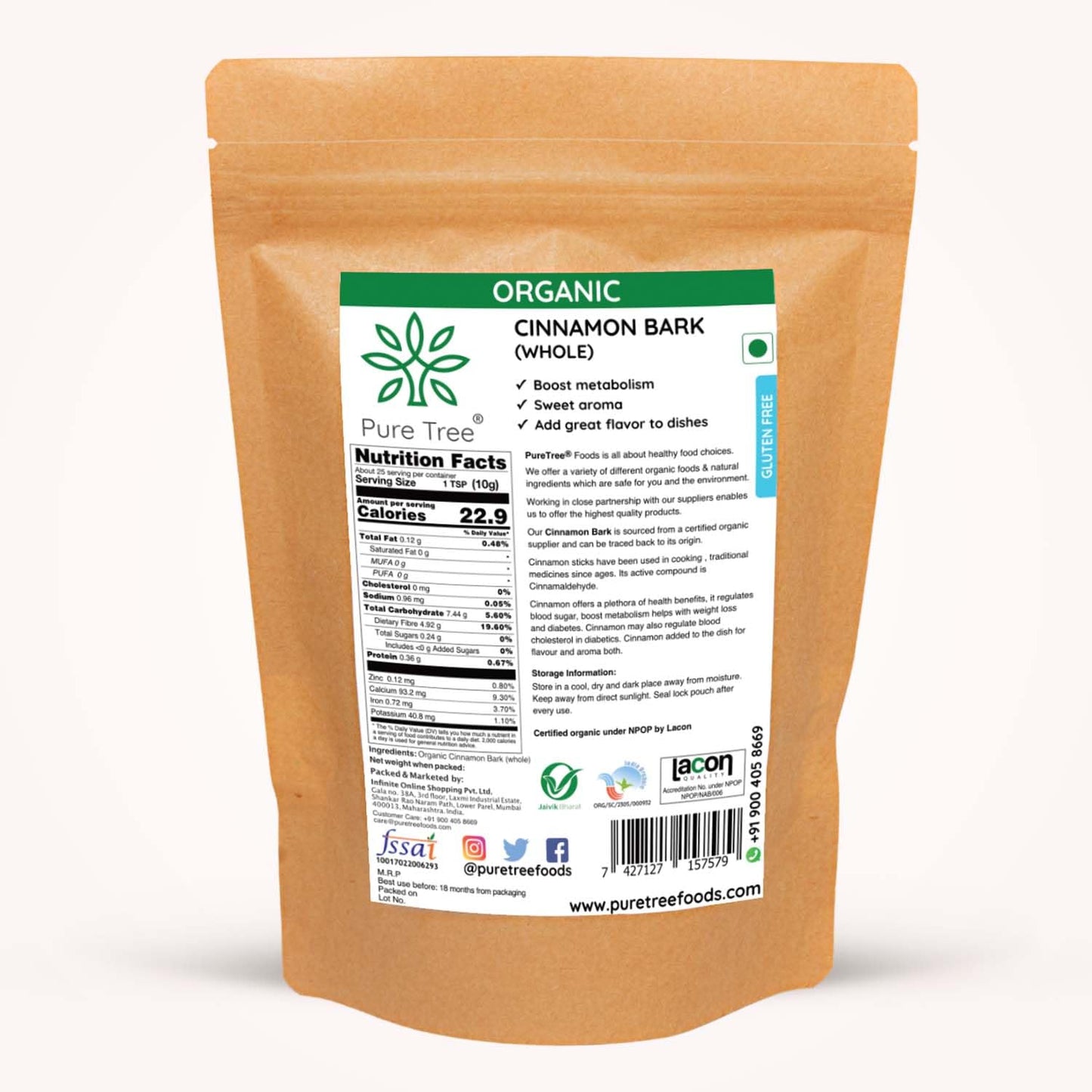 Pure Tree Certified Organic Dalchini Whole | 100 g | Cinnamon Stick | Cinnamon Bark | Spices Whole | Garam Masala | Sweet Aroma & Flavour