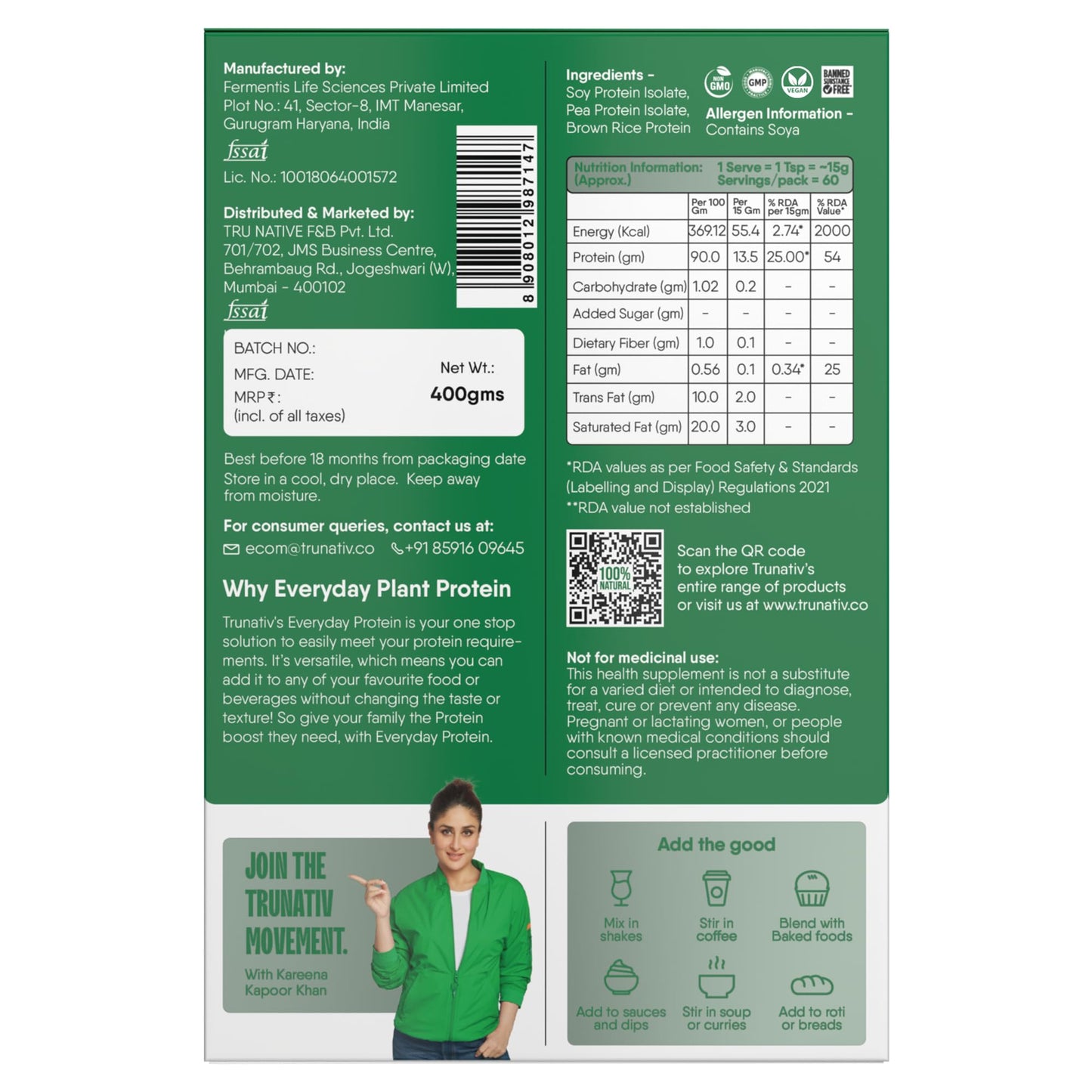 TruNativ Everyday Plant Protein| 13.5g Protein| Soy, Pea & Brown Rice P- image 9