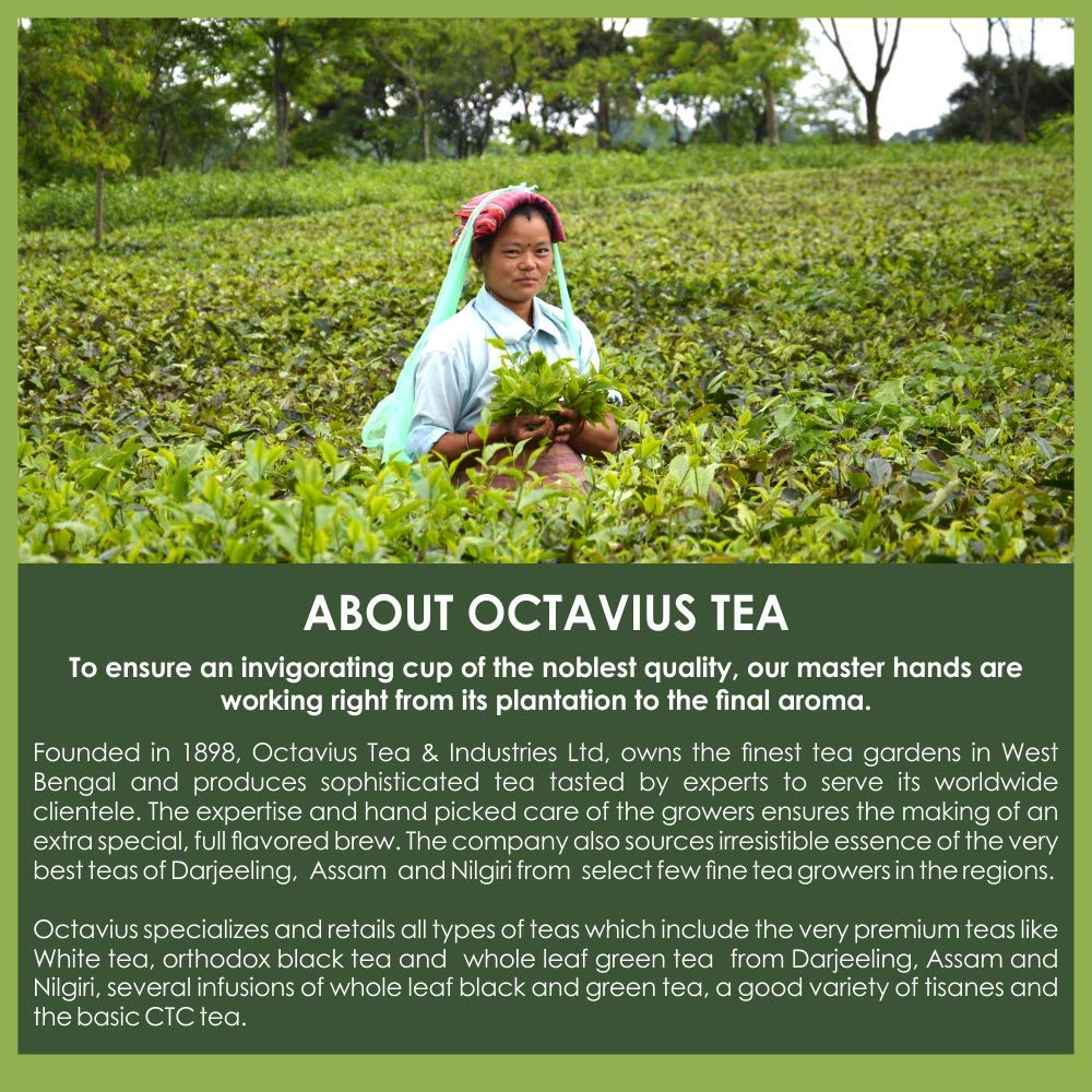 Octavius Tulsi Rose Chamomile Tisane Whole leaf tea in Darkwood Handcrafted Wooden gift box with Traditional Indian Elephant Pattern On The Lid | Caffeine Free | - 50 Gms (50 Servings)