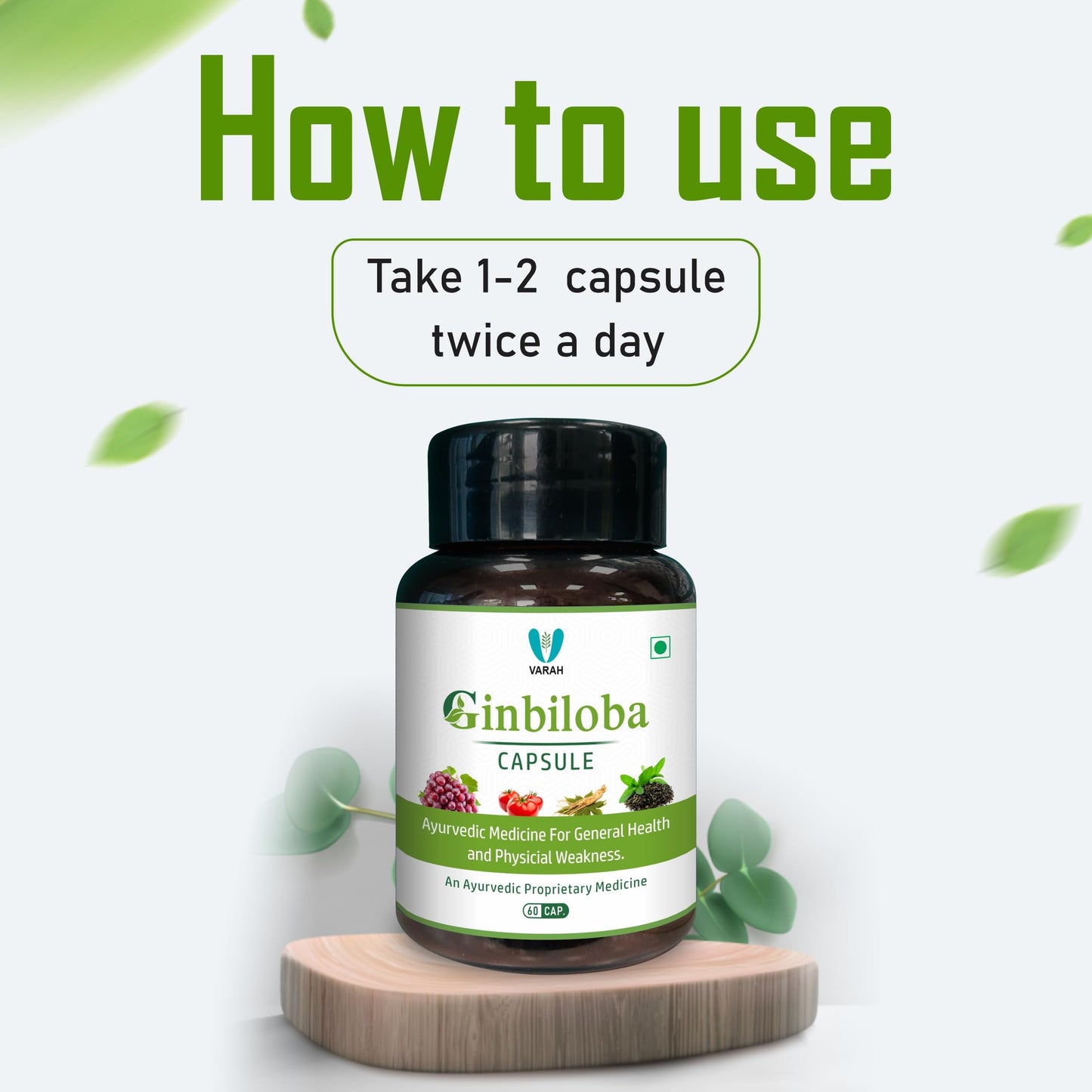 Varah Healthcare Ginbiloba Capsules | With Ginseng Draksha & Herbal Extracts | 60 Veg Capsules for Daily Vitality Physical Energy General Wellness & Balanced Lifestyle | For Men & Women