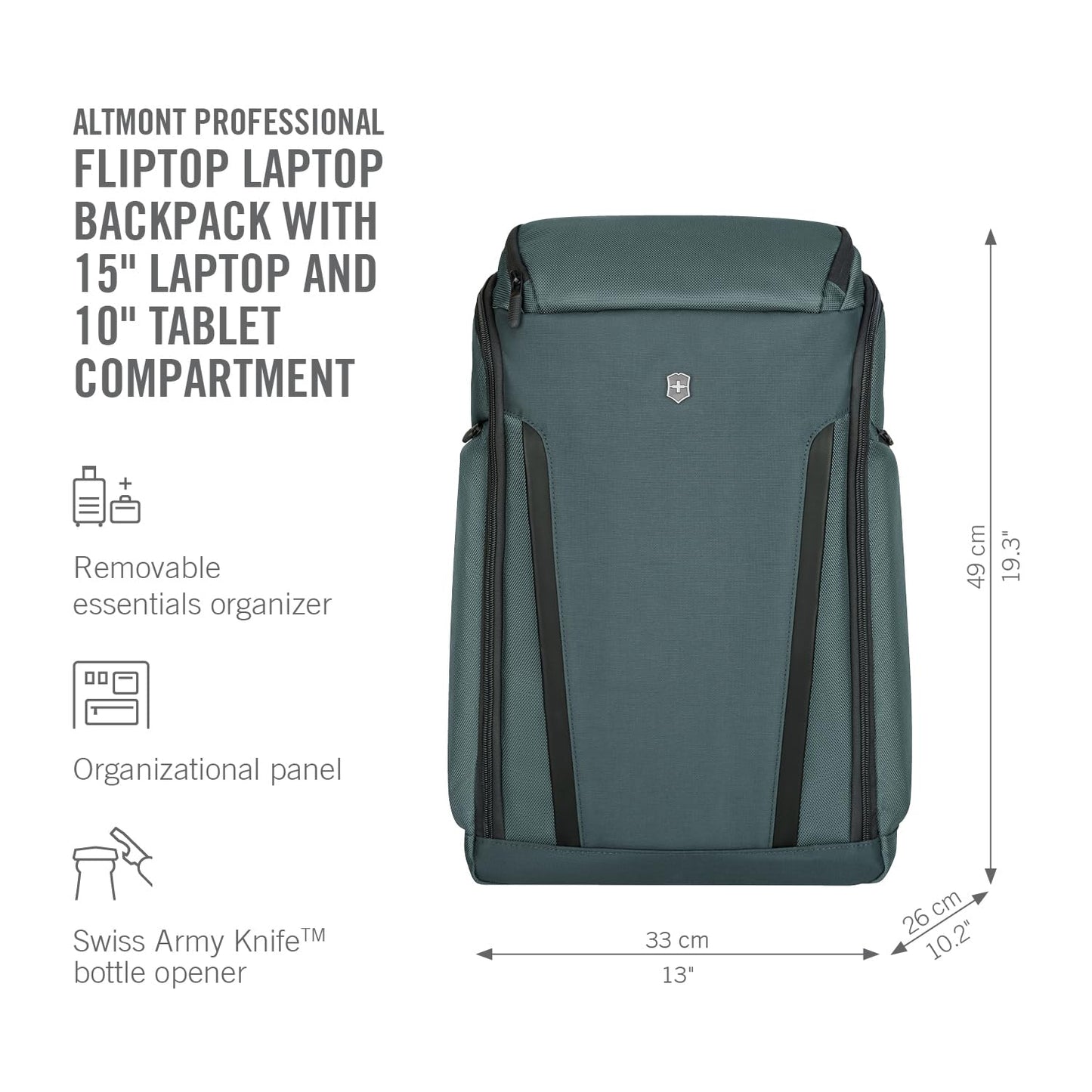 Victorinox Swiss Designed Backpack, Altmont Professional Fliptop Laptop Backpack, Storm, Dedicated Laptop and Tablet Compartment, Business Travel Office Bag For Men, Laptop Bag, 26 Litres, (653288)