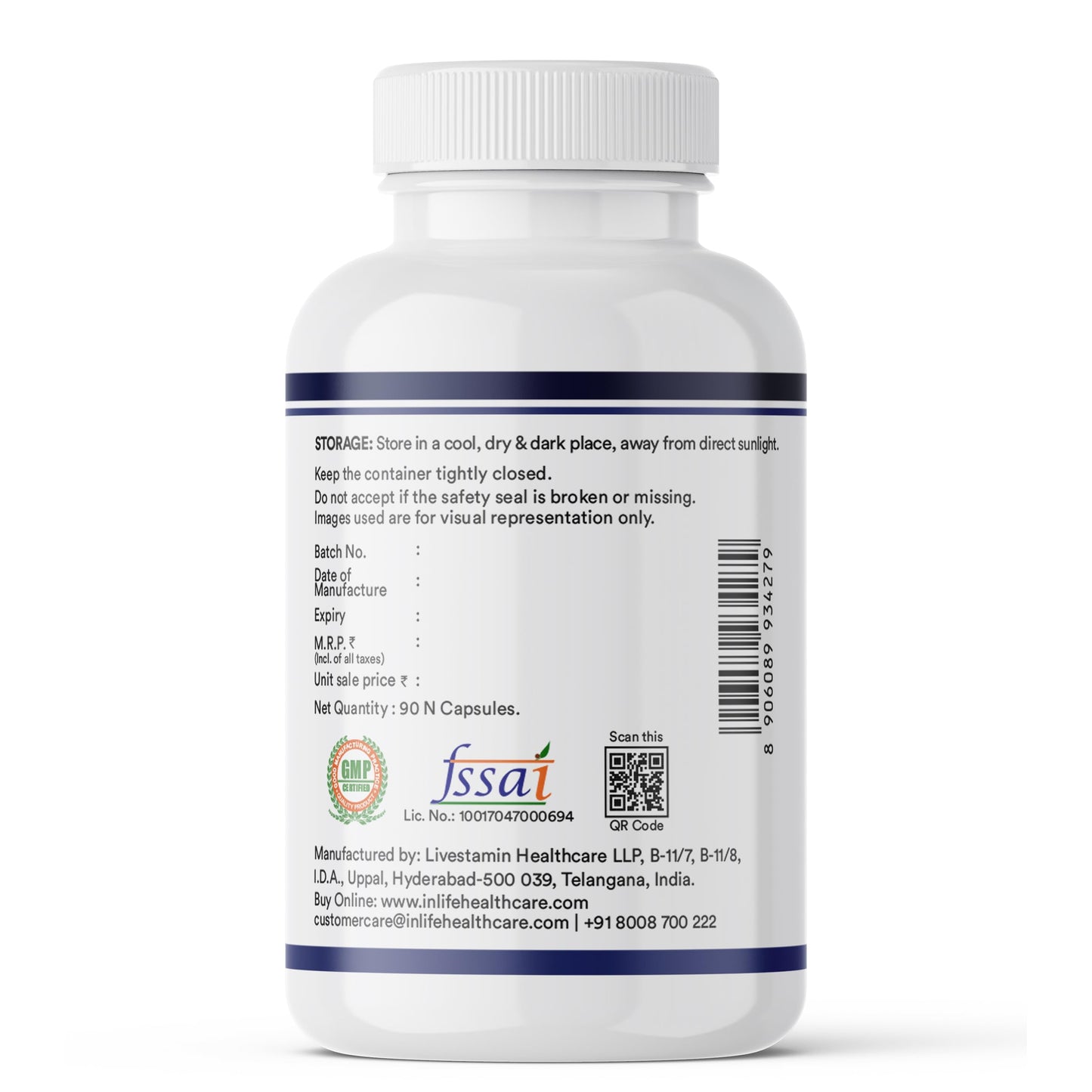 INLIFE Magnesium L Threonate Supplement 2083 mg with Vitamin B12 | Highly Bioavailable | 90 Vegetarian Capsules