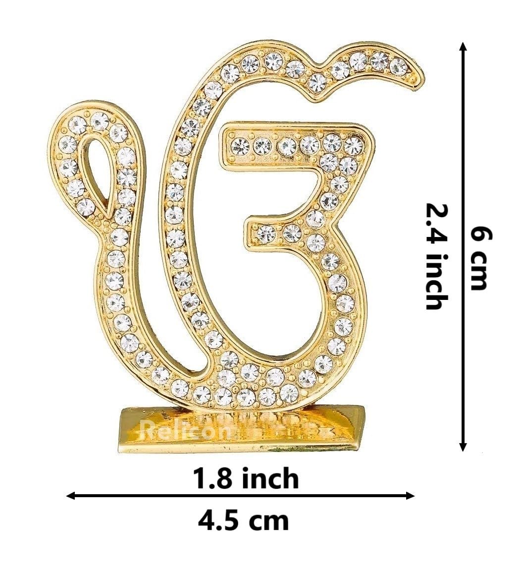 Sikh Religious Symbol EK Onkar Idol (Design-58) Gold Metal Statue for C- image 4