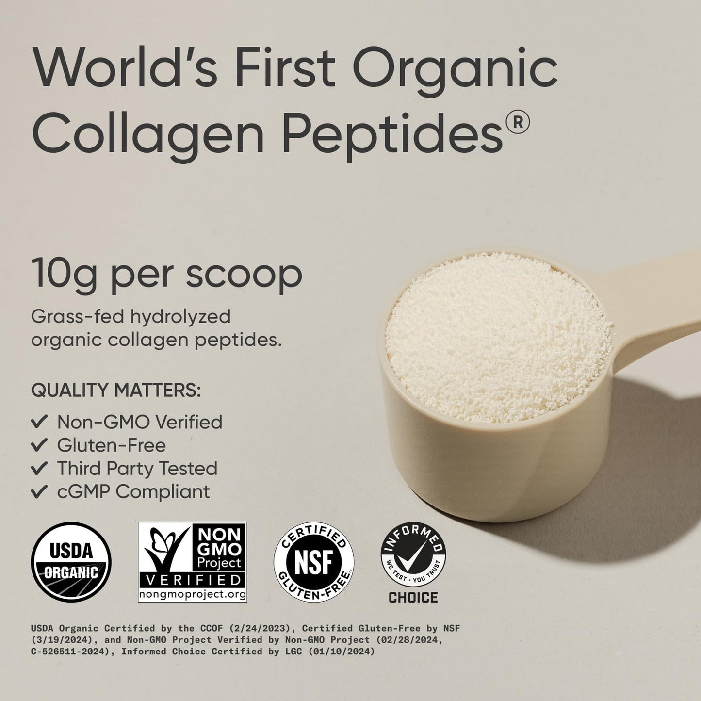 Sports Research Organic Collagen Peptides Unflavored Dietary Supplement Powder, 300g