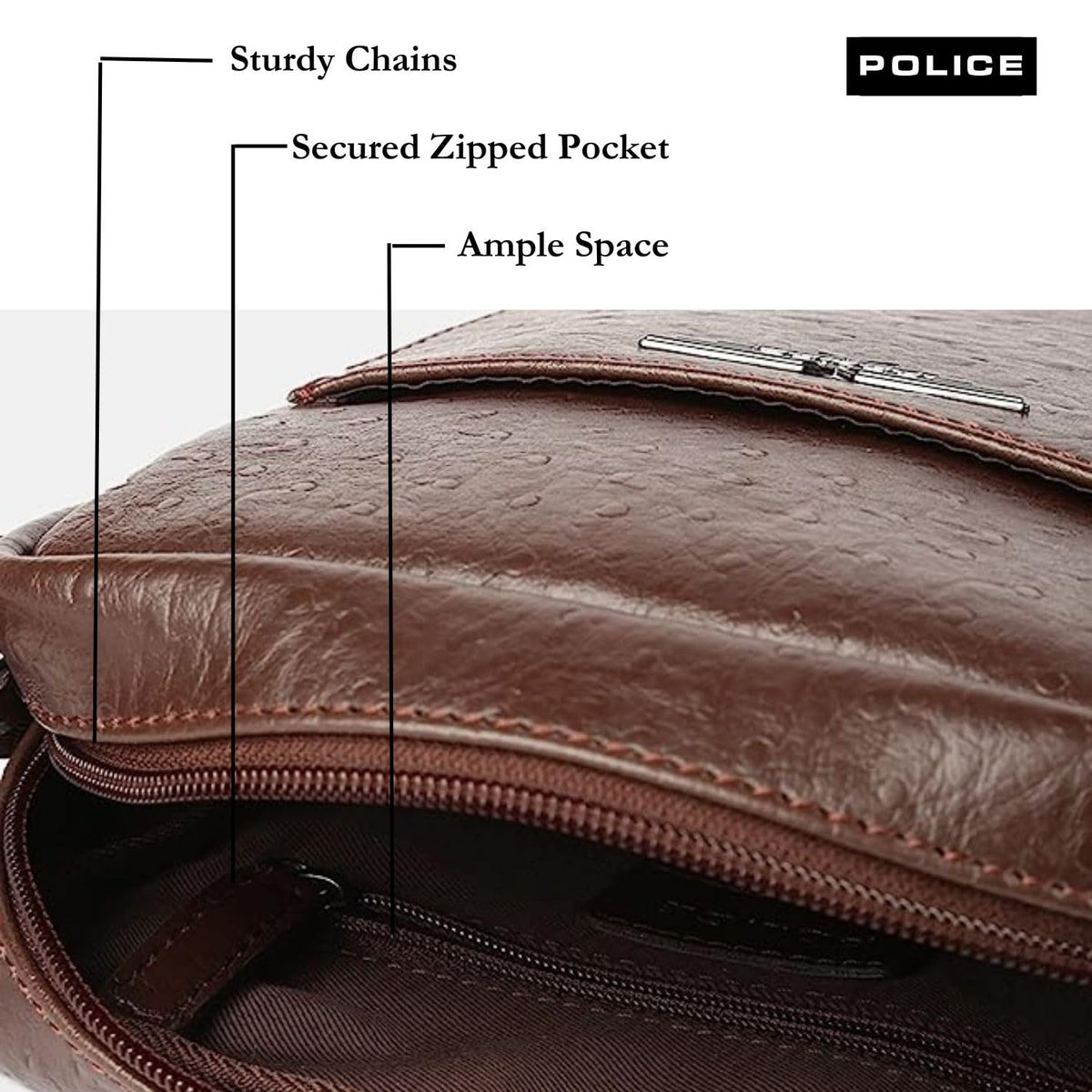 Police Men's Brown Color Cross Body Bag Made in PU