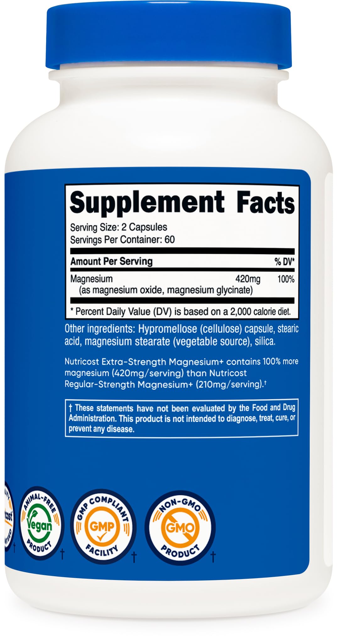 Nutricost Magnesium Glycinate 420mg, 120 Capsules - 60 Servings, Non-GMO, Gluten Free, Vegetarian Friendly