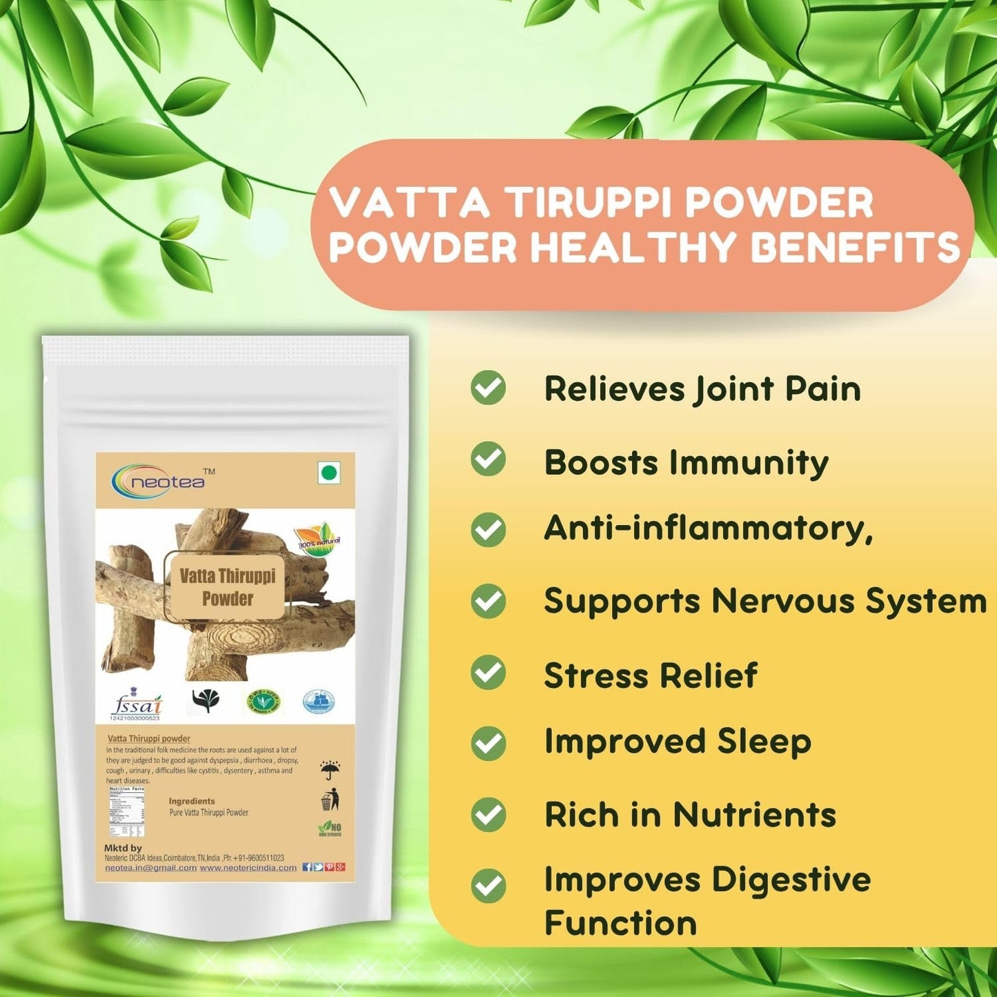 Neotea Vatta Tiruppi Powder | Abuta (Cissampelos Pareira) | Menispermac- image 9