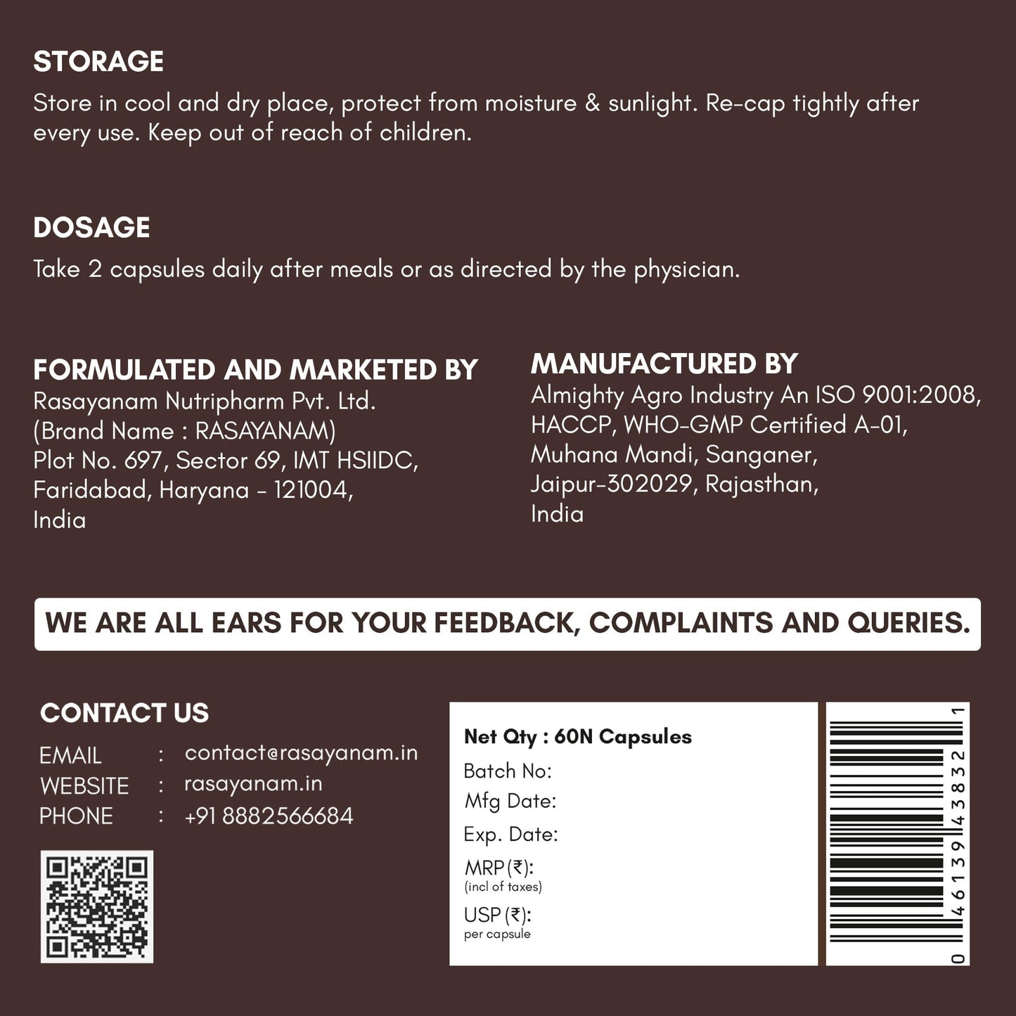 Rasayanam T-Charge Capsules (500mg) | 3-in-1 T - Levels Supplement for Men with Shilajit, Ashwagandha & Safed Musli | Supports Muscle Growth, Energy, Strength, Stamina & Performance - 60 Capsules