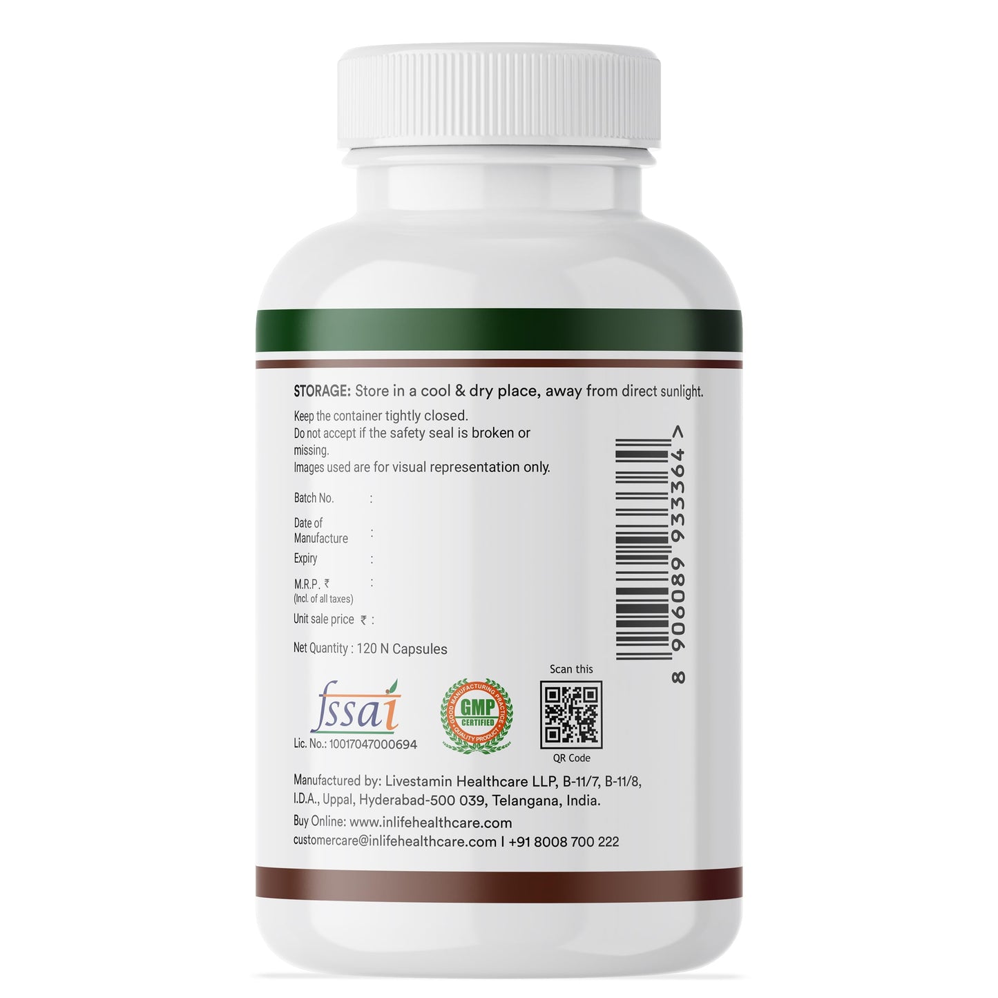 INLIFE Plant Based Vitamin B12 Supplements for Men & Women| Superfood Formula | B12 from Spirulina Extract - 120 Vegetarian Capsules (Pack of 1, 120)