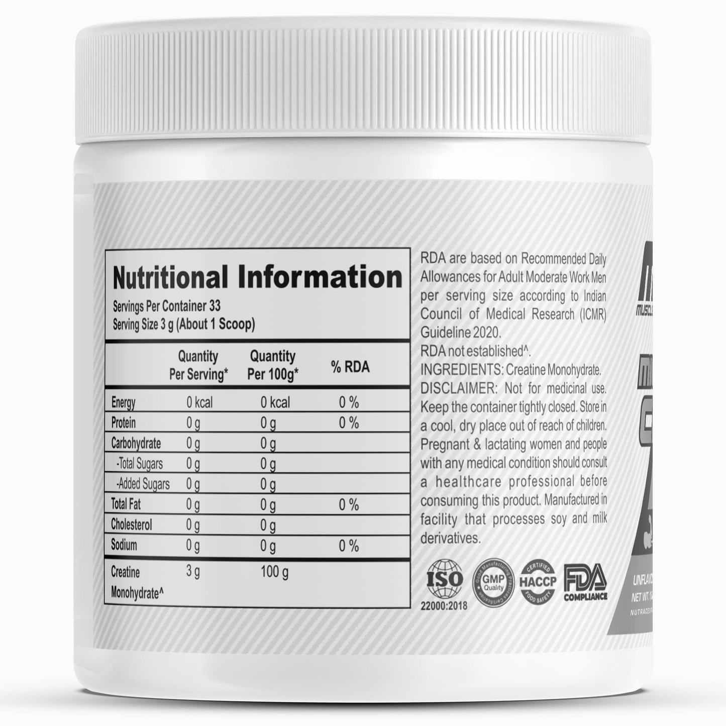 Musclefood Pure Micronised Creatine Powder | Unflavoured (100g, 33 Servings) | Supports Muscle Growth, Fast Recovery & Athletic Performance | Pre-Post workout Supplement for Men & Women | 3g Per Serve