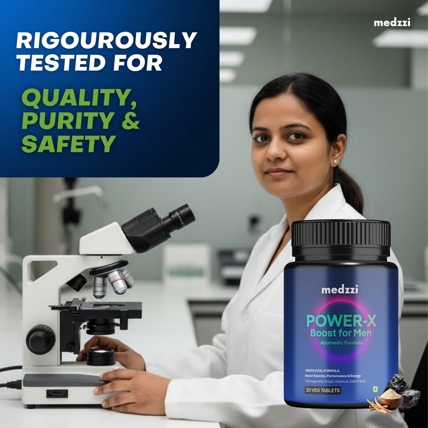 Medzzi Power-X Men’s Wellness Ayurvedic Veg Tablets | With Ashwagandha KSM-66, Shilajit, Gokshura & Kaunch Beej | Supports Stamina, Strength, Energy & Vitality | 30 Veg Tablets