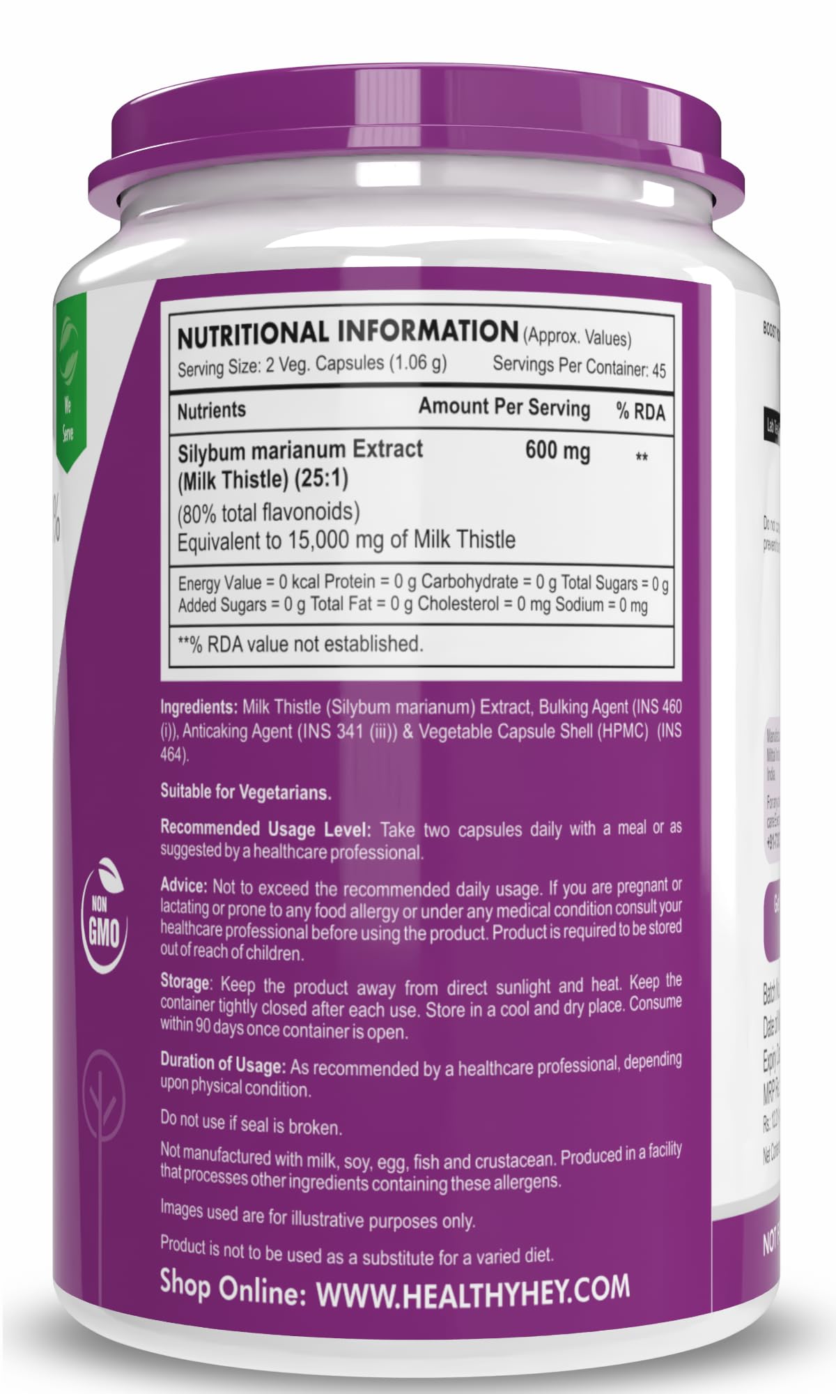 HealthyHey Nutrition Milk Thistle 25:1 (Silymarin Marianum) - 600mg Ext- image 7