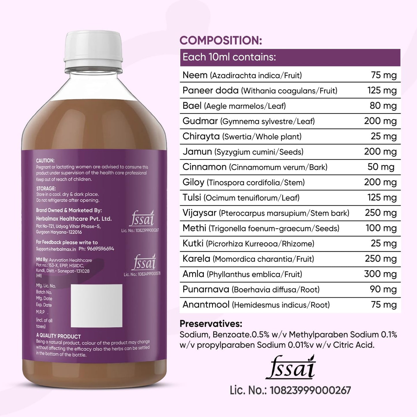 Herbal Max Diabetic Care Juice 450 ml | Herbal Blend with Karela, Jamun, Gudmar, Vijaysar & Amla | Jamun Karela Juice Supports Blood Sugar Management | Suitable for Diabetes & Prediabetes