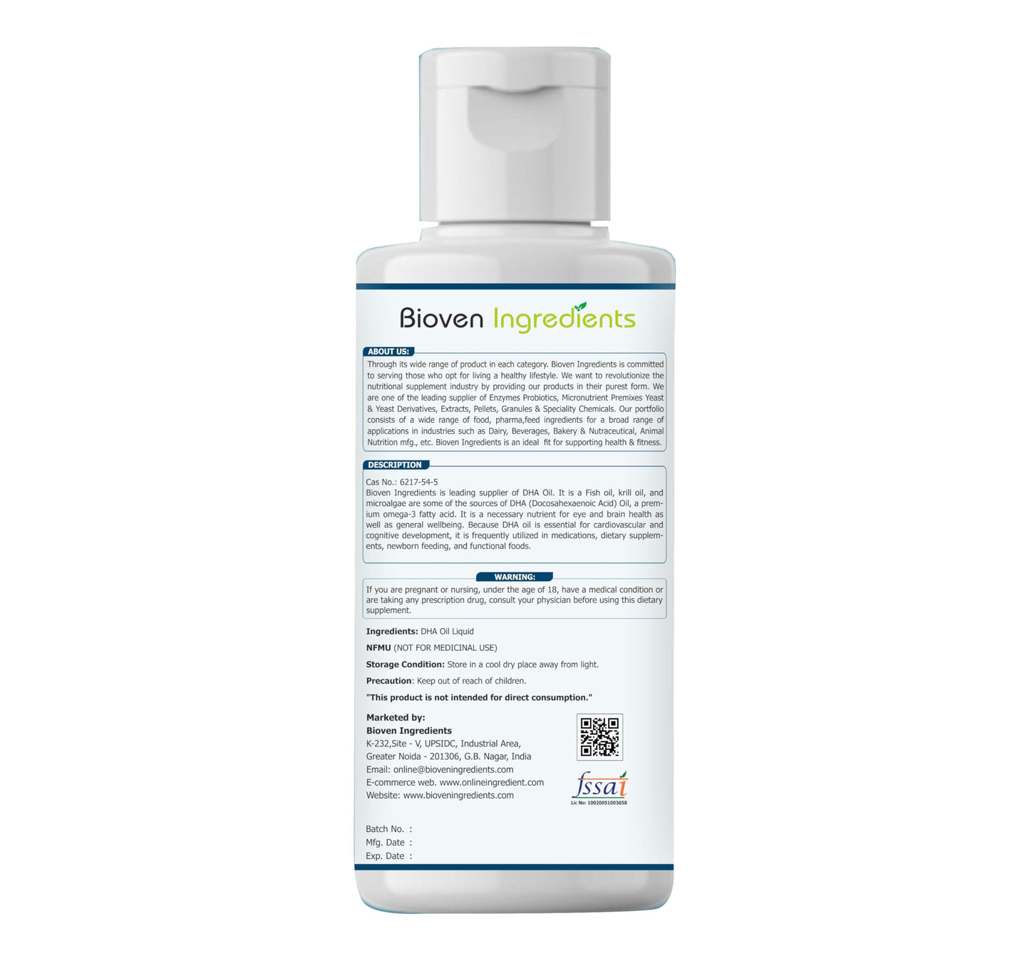 DHA (Docosahexaenoic Acid) Oil | Premium Carotenoid Ingredient | Dietary Supplements & Animal Nutrition | Fortified Foods, Beverages & Nutritional Applications | 100ml