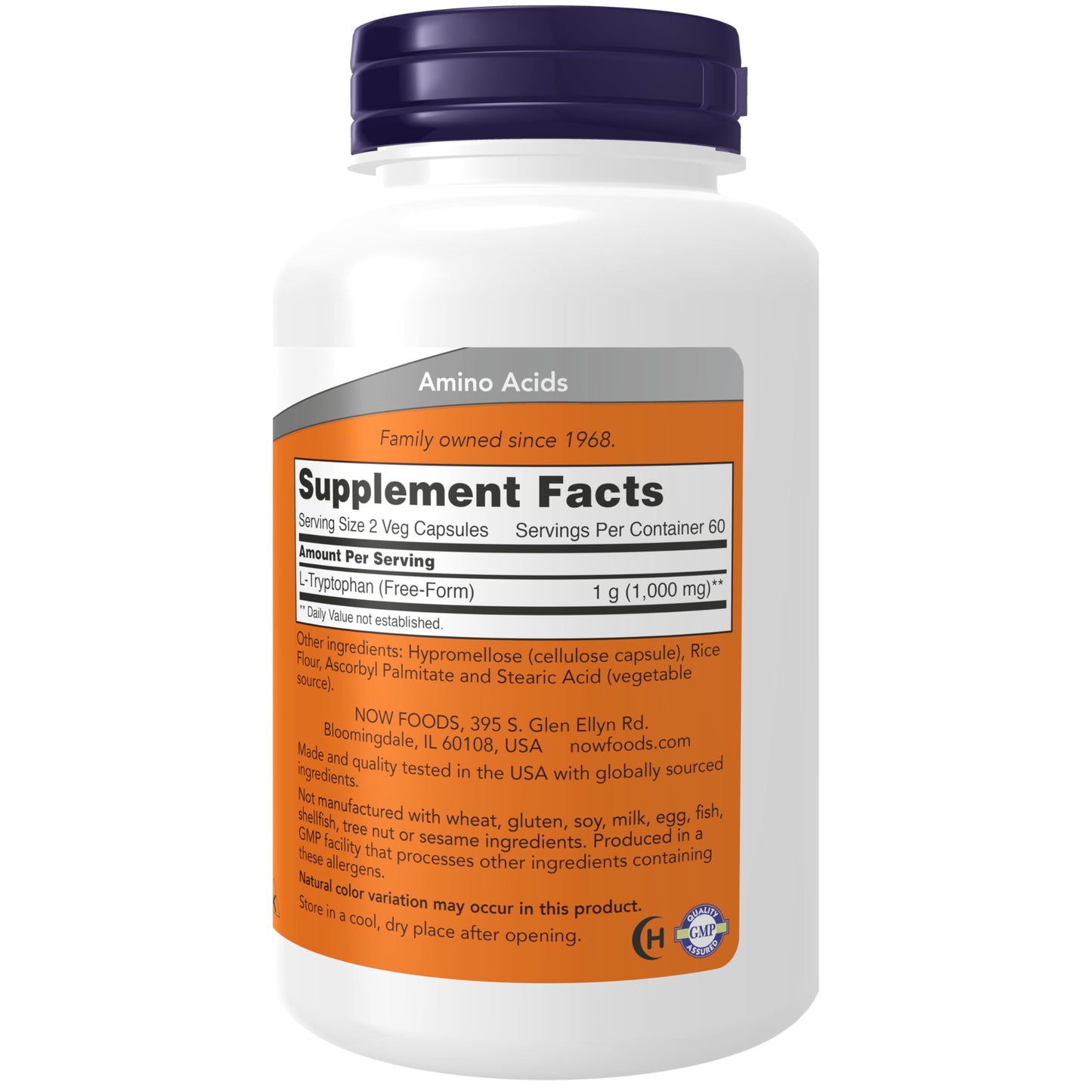 NOW Foods L-Tryptophan 500mg,120 Vcaps, 120 grams- image 7
