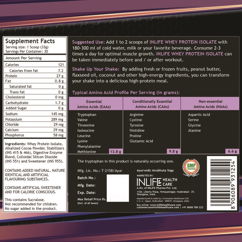 INLIFE 100% Isolate Whey Protein Powder Supplement 27 grams protein per- image 5