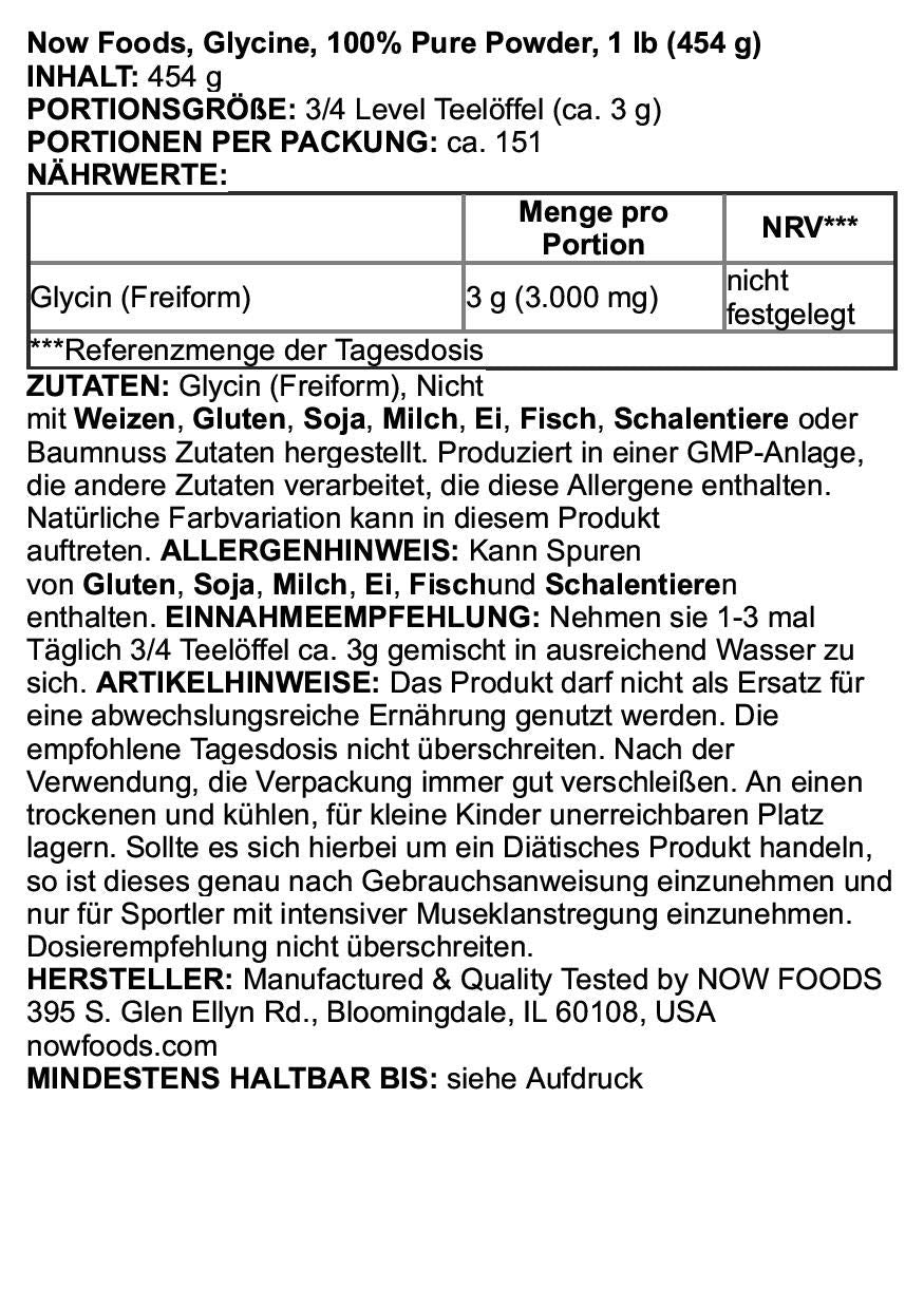 Now Foods, Glycine, Pure Powder, 1 lb (454 g)- image 2