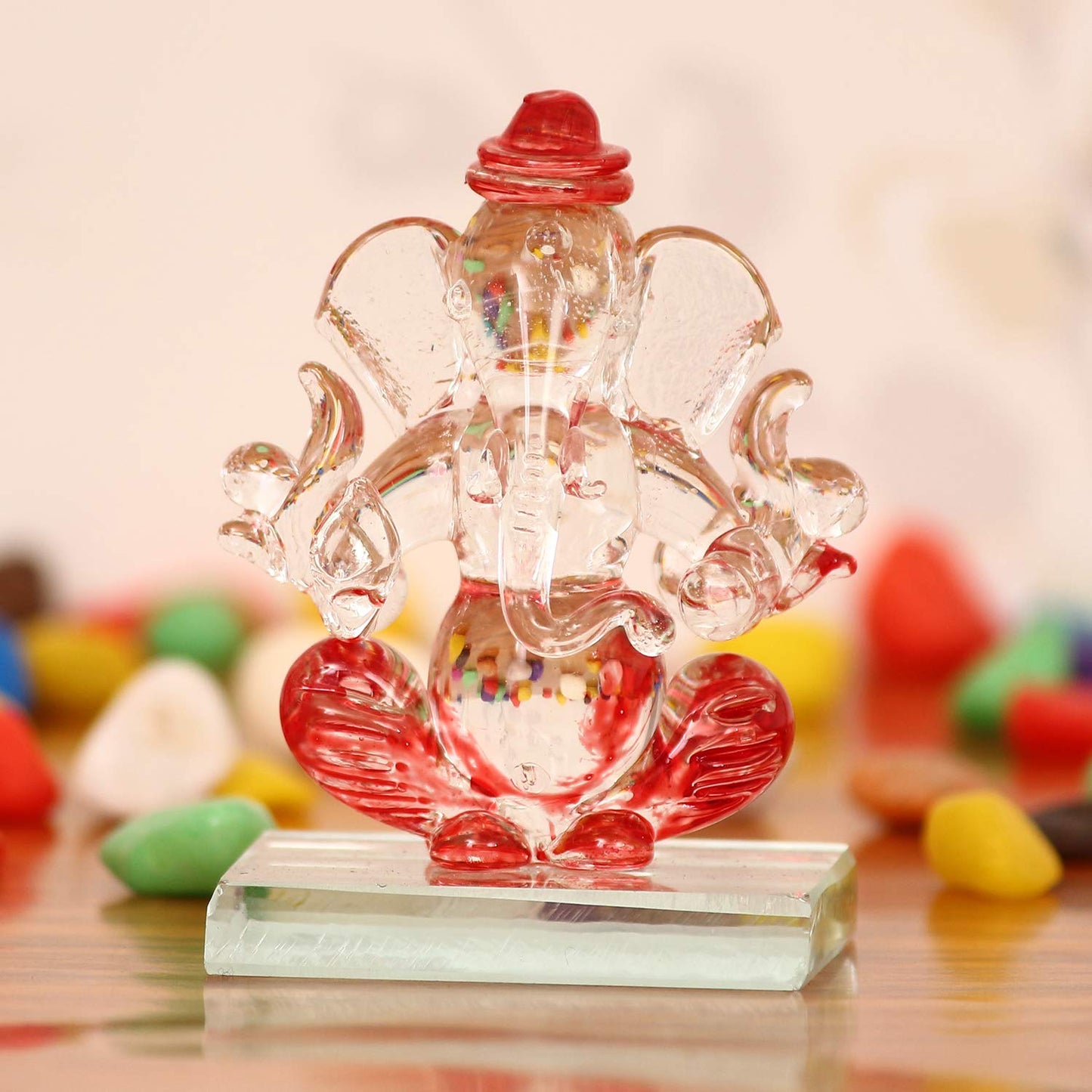 eCraftIndia Red and Transparent Double Sided Crystal Car Ganesha Showpi- image 8