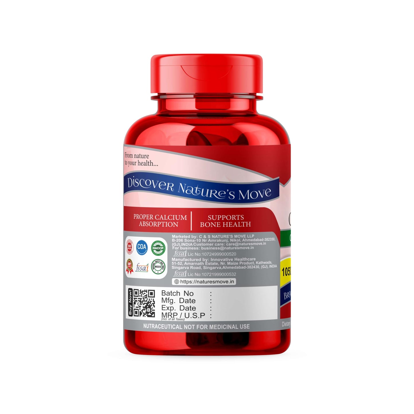 Natures Move Calcium Plus 1050mg with Citrate, Magnesium & Vitamin D3 | 60 Tablets Bone Health