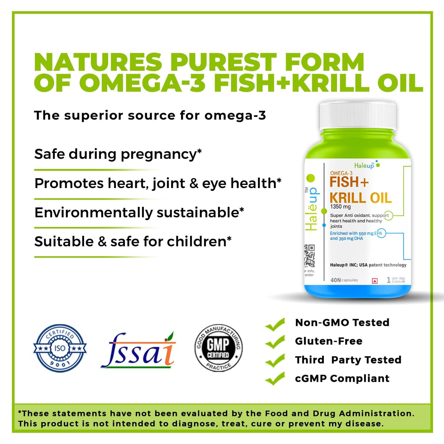 Haleup Fish Oil Softgel Capsules 1350 mg || Enriched with EPA/DHA || Healthy Heart || Brain|| Immunity