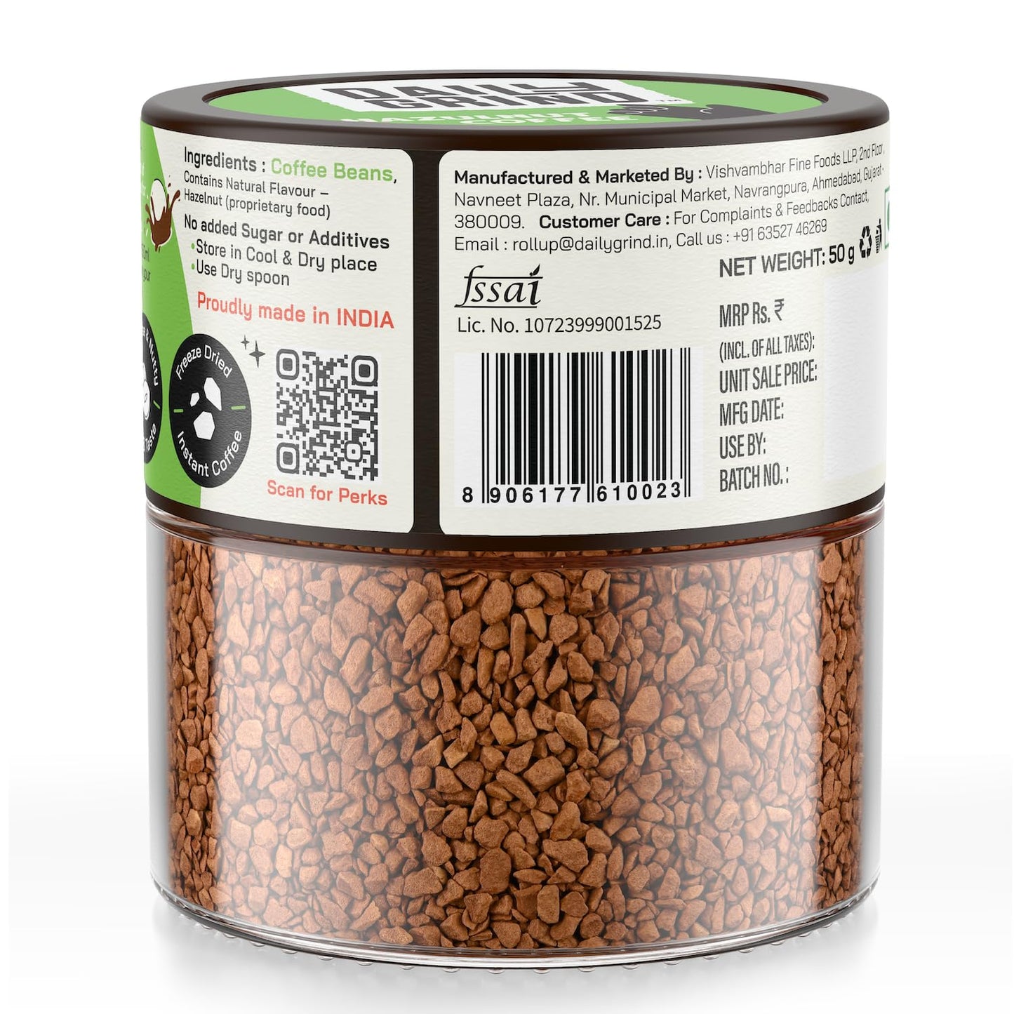 DAILYGRIND Hazelnut Instant Coffee Powder 50g | Medium Roast Freeze-Dried Pure Arabica Coffee Granules | For Mochas, Espresso, Cappuccino, Latte, Frappes | Hot & Cold Coffee (25 Cups)