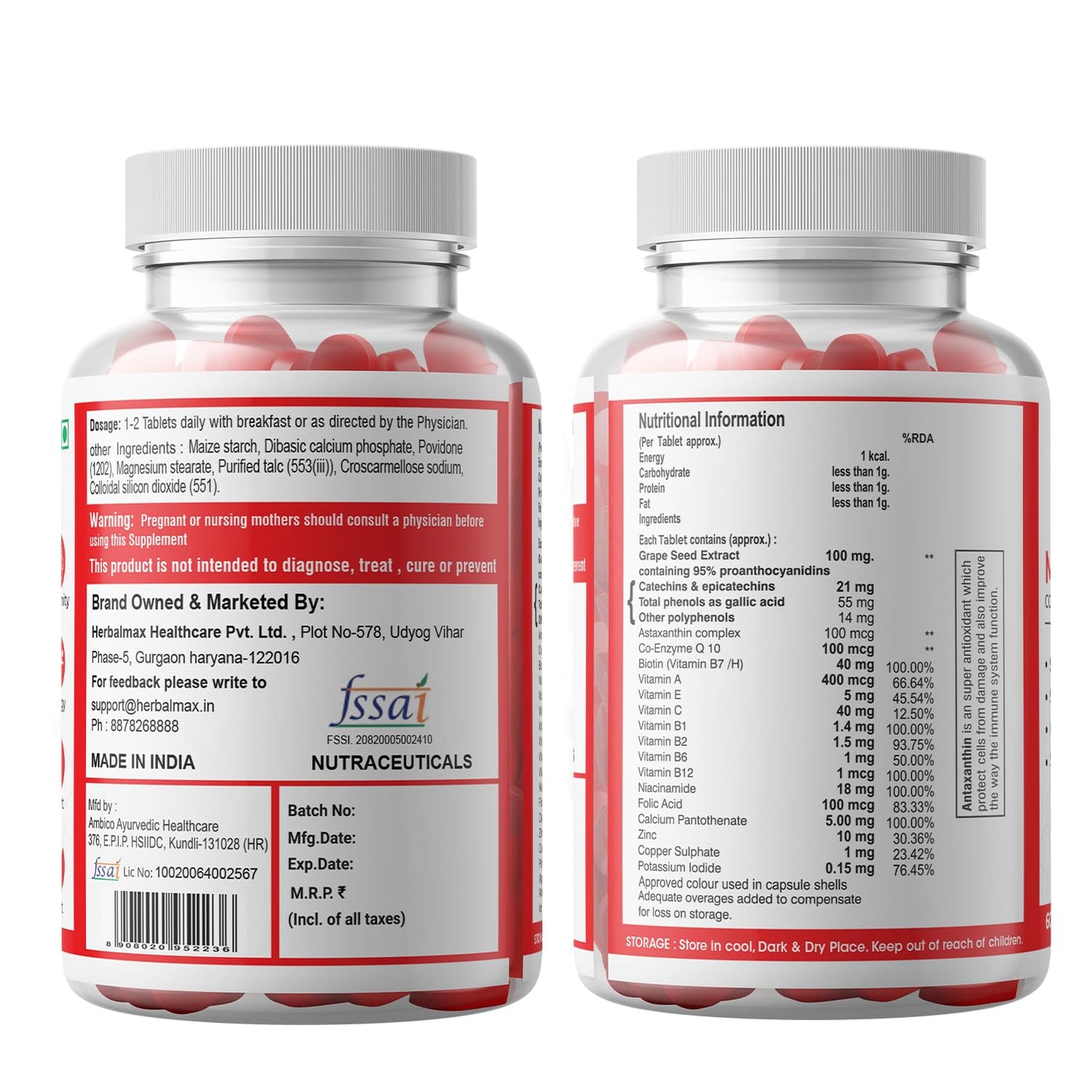 Herbal Max Multivitamin Tablets – 120 Tablets (Pack of 2) | With Zinc, Vitamin C, D3 & Multiminerals | Daily Immunity, Energy & Antioxidant Support | For Men & Women