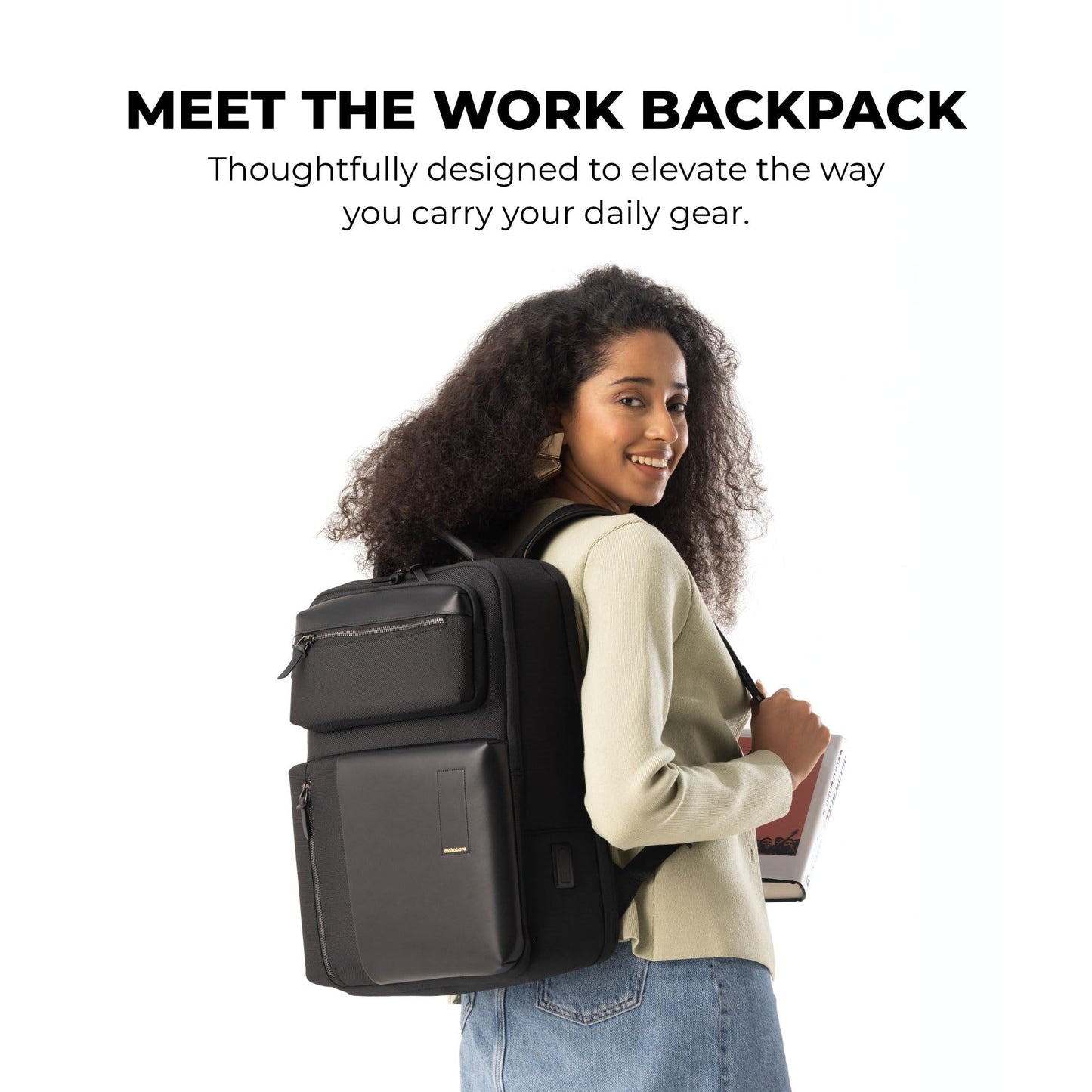 MOKOBARA The Work Backpack | Fits 16 Inch Laptop, 19L Capacity, USB Charging Port, Water-Resistant Vegan Leather & Nylon | Black,Money Moves 2.0