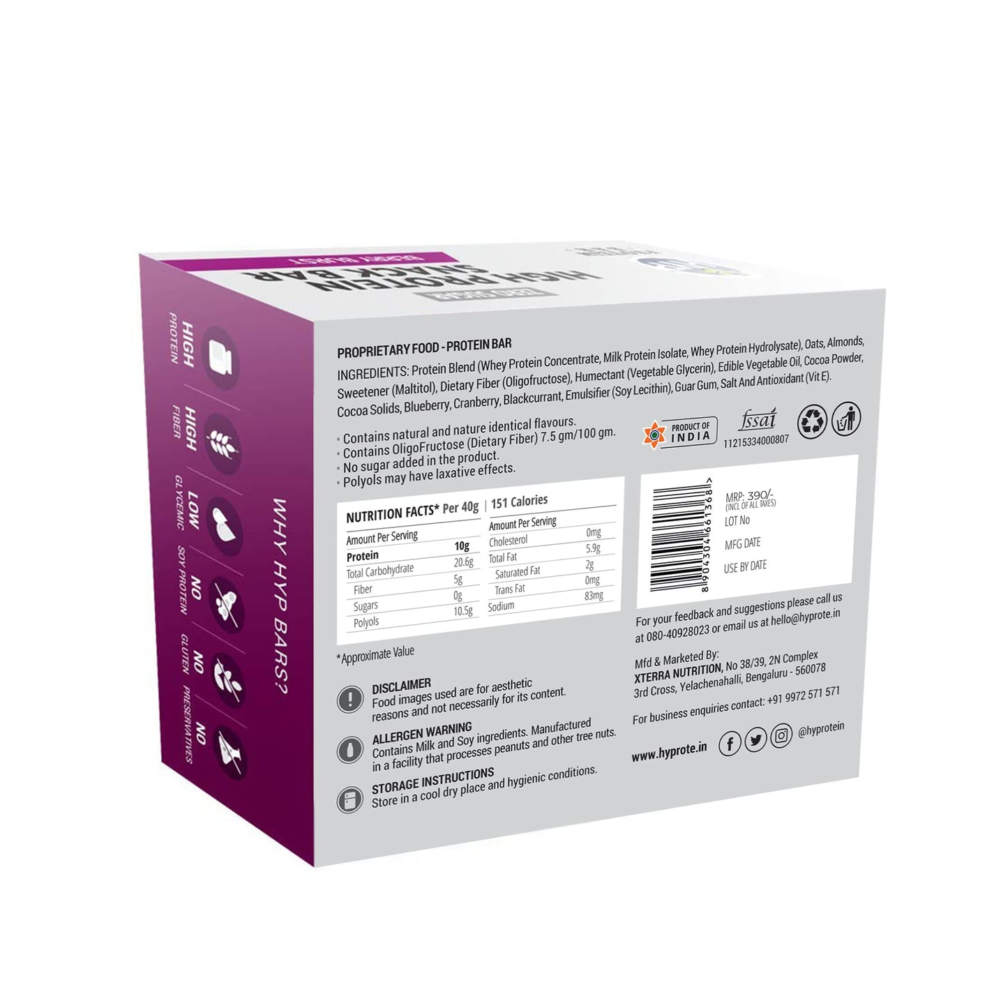 HYP - Lean Sugarfree Protein Bar, Berry Burst (6x40g) | 10g Protein per- image 7