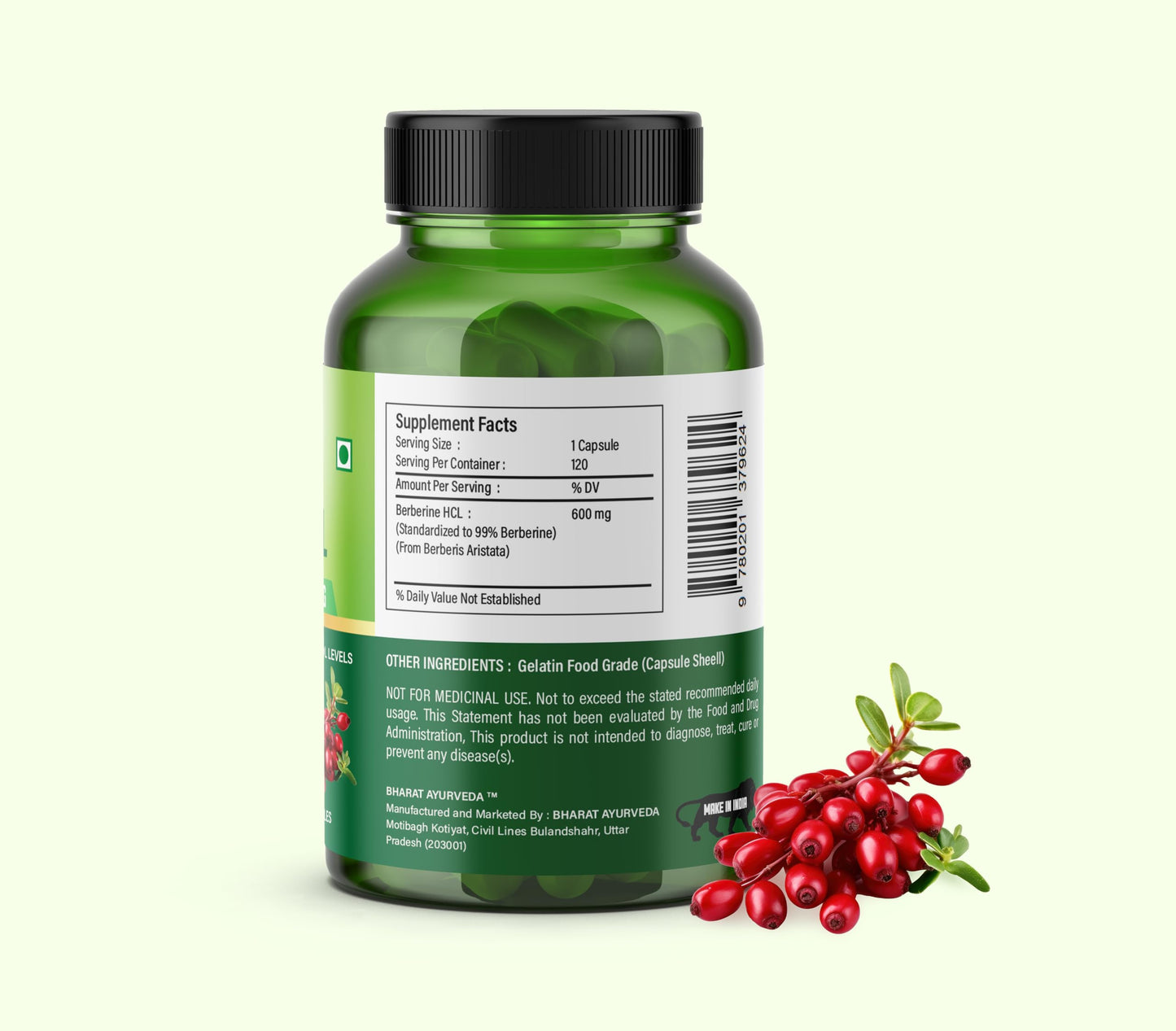 BHARAT AYURVEDA Berberine HCL 600mg 120 Capsules | Maintain Blood Sugar- image 8