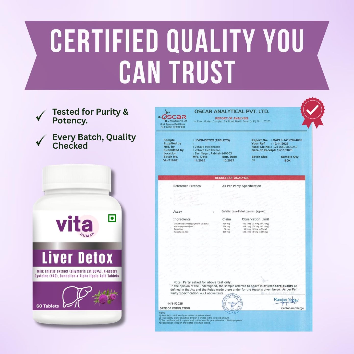 Vitahuman Liver Detox Tablets with Milk Thistle (80% Silymarin), N-Acetyl Cysteine, Dandelion & Alpha Lipoic Acid – For Liver Cleanse & Detox Support | 60 Tablets