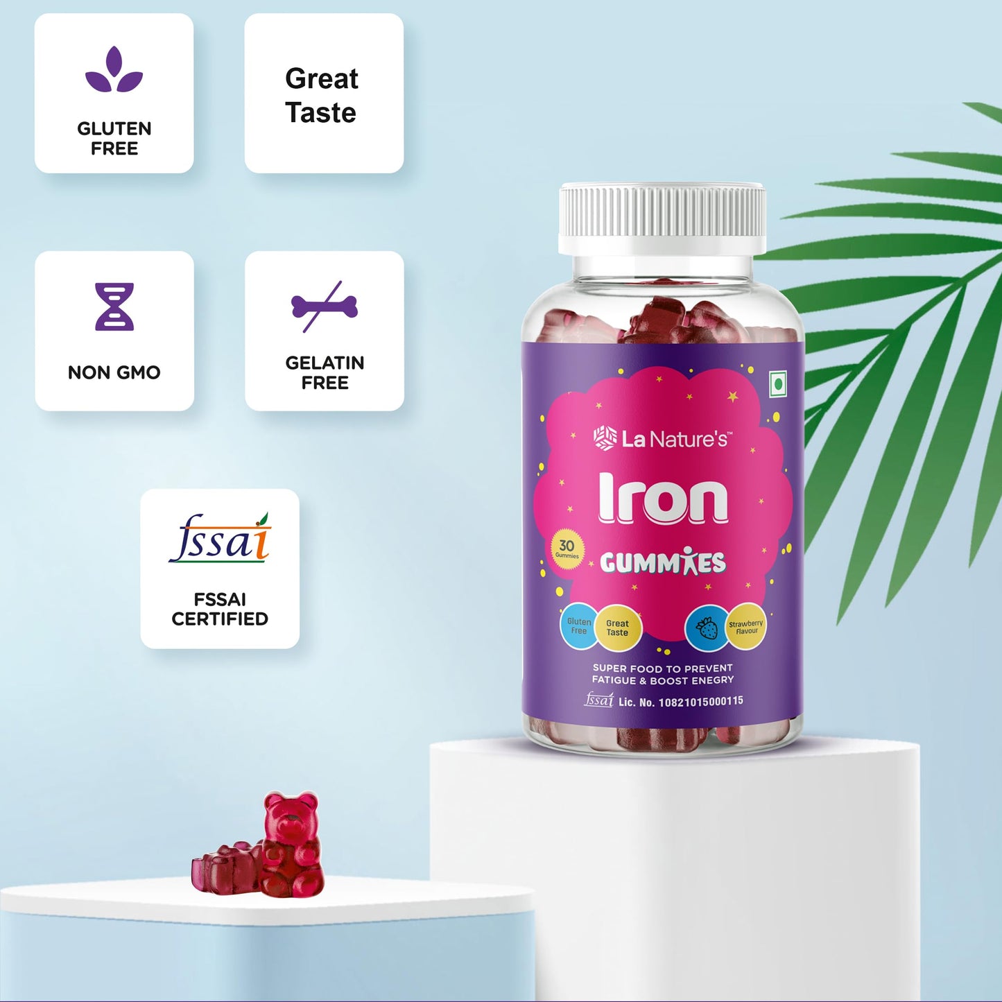 La Nature's Iron Gummies For Kids And Adult s Superfood To Prevent Fatigue And Boost Energy Maintain Hameglobin Level Supports Immune System Strawberry Flavour (60 Gummies)