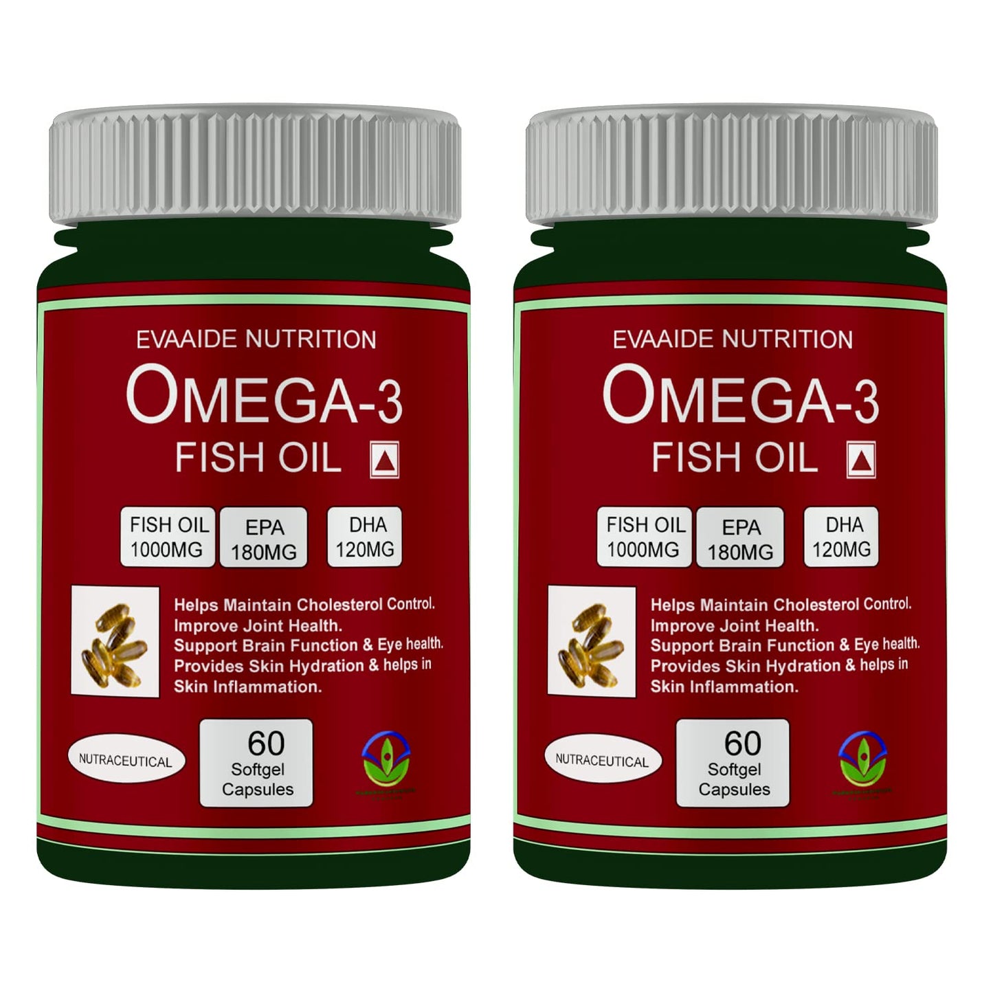 EVAAIDE Omega 3 Fish Oil, Fatty Acid, 1000mg (60 Capsules)