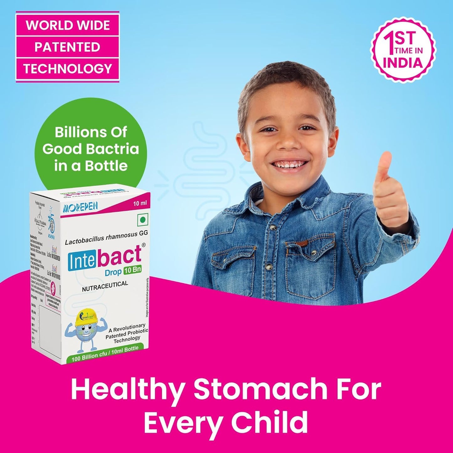Morepen INTEBACT PROBIOTIC DROPS 10BN CFU|Supplement for Gut Health - 10 ml pack of 2