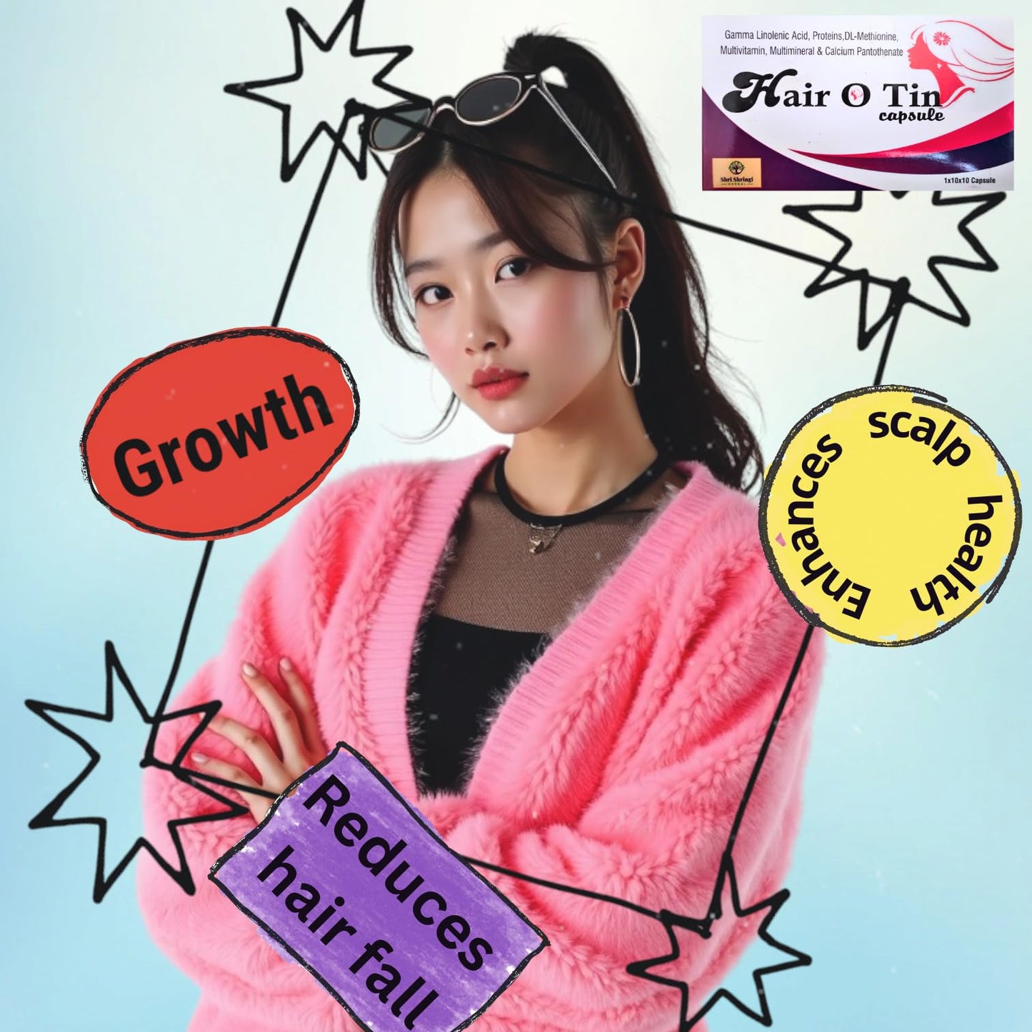 Hair O Tin Hair Growth Supplement Capsules with Gamma Linolenic Acid, Multivitamins and Multiinerals, & calcium10 Capsules