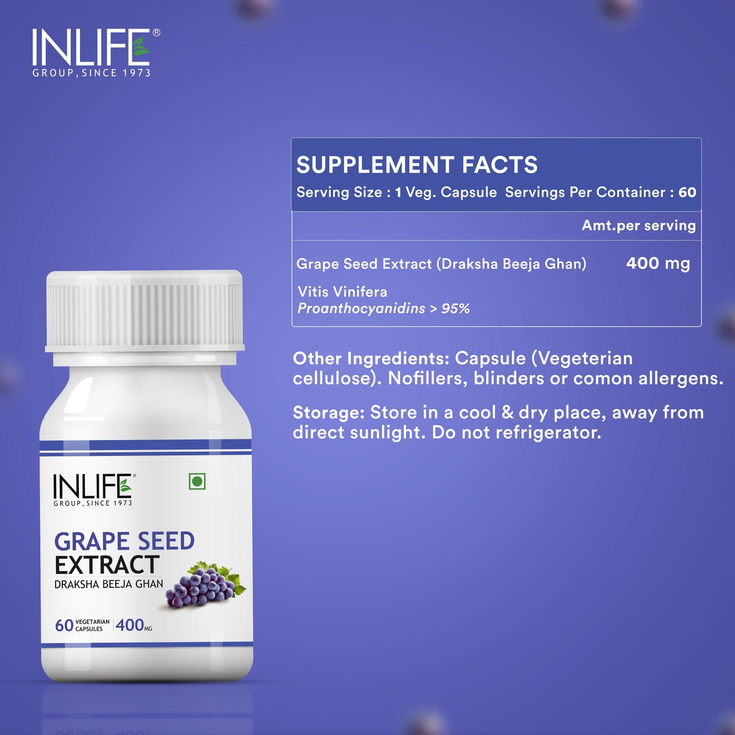 INLIFE Grape Seed Extract (Proanthocyanidins > 95%) Antioxidant, 400 mg- image 6