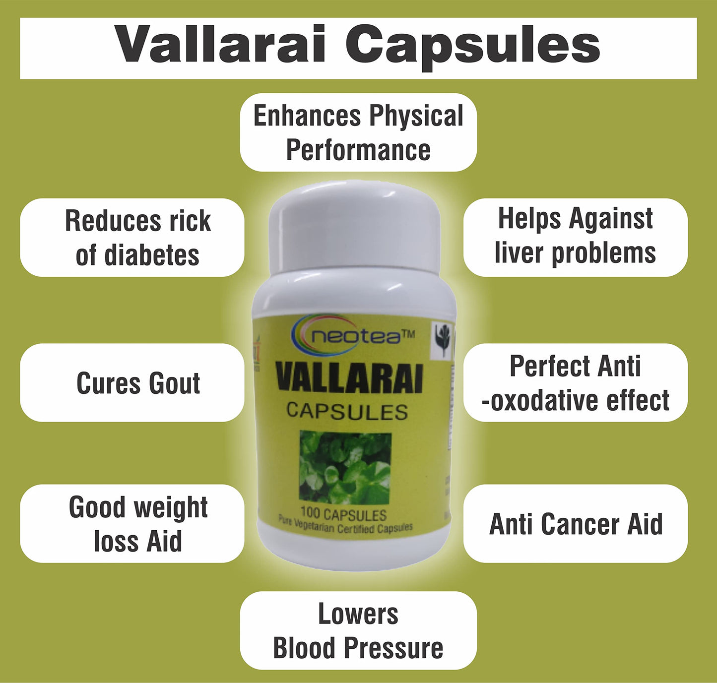 Neotea Vallarai Capsules | Ballari Brahmi Soppu Kacappi | 500Mg -100 Ve- image 9