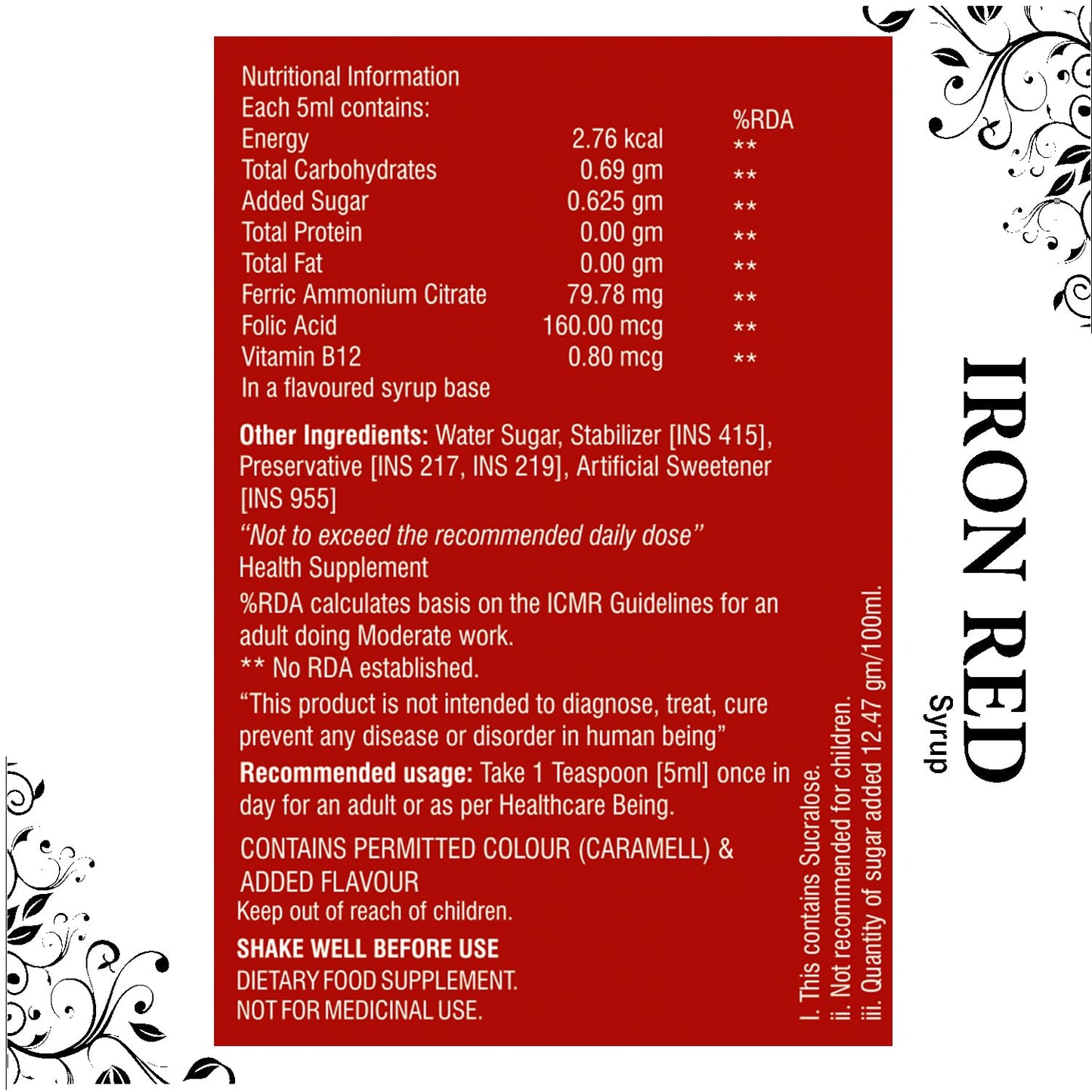 Knoll Healthcare Iron Red Syrup Iron With Multivitamin & Folic Acid Syrup Increase Red Blood Cells 200 Ml (Pack Of 1) - Liquid