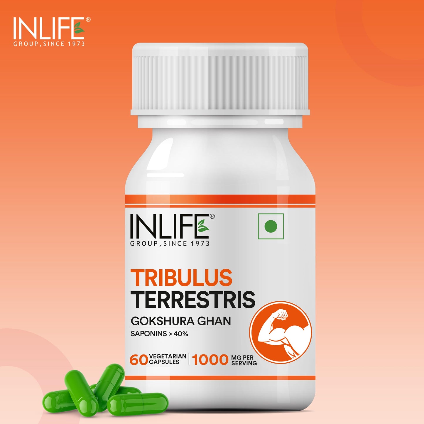 INLIFE Tribulus Terrestris Gokshura 1000mg, Men Stamina, 60 Veg Capsules (Pack of 1, 60)