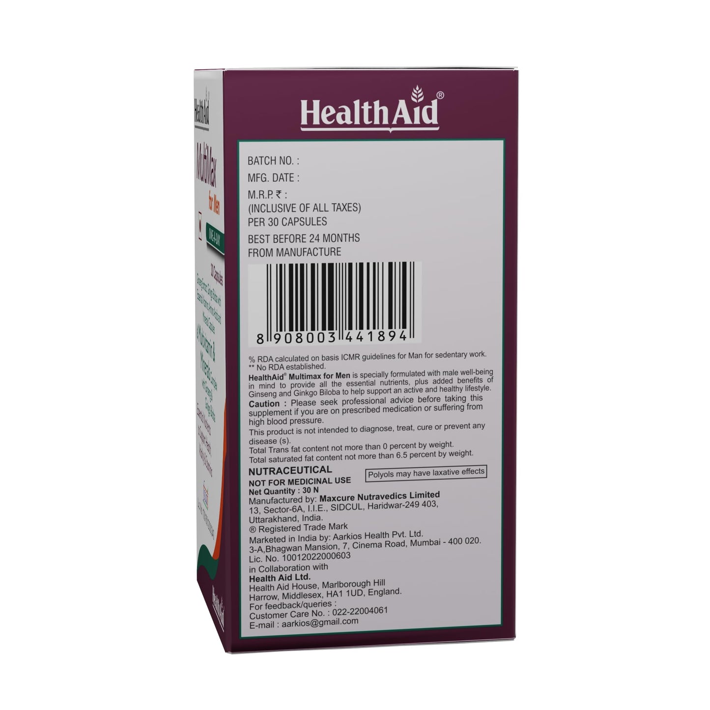 HealthAid MultiMax for Men |120 Vegetarian Liquid fill Capsules| With G- image 5