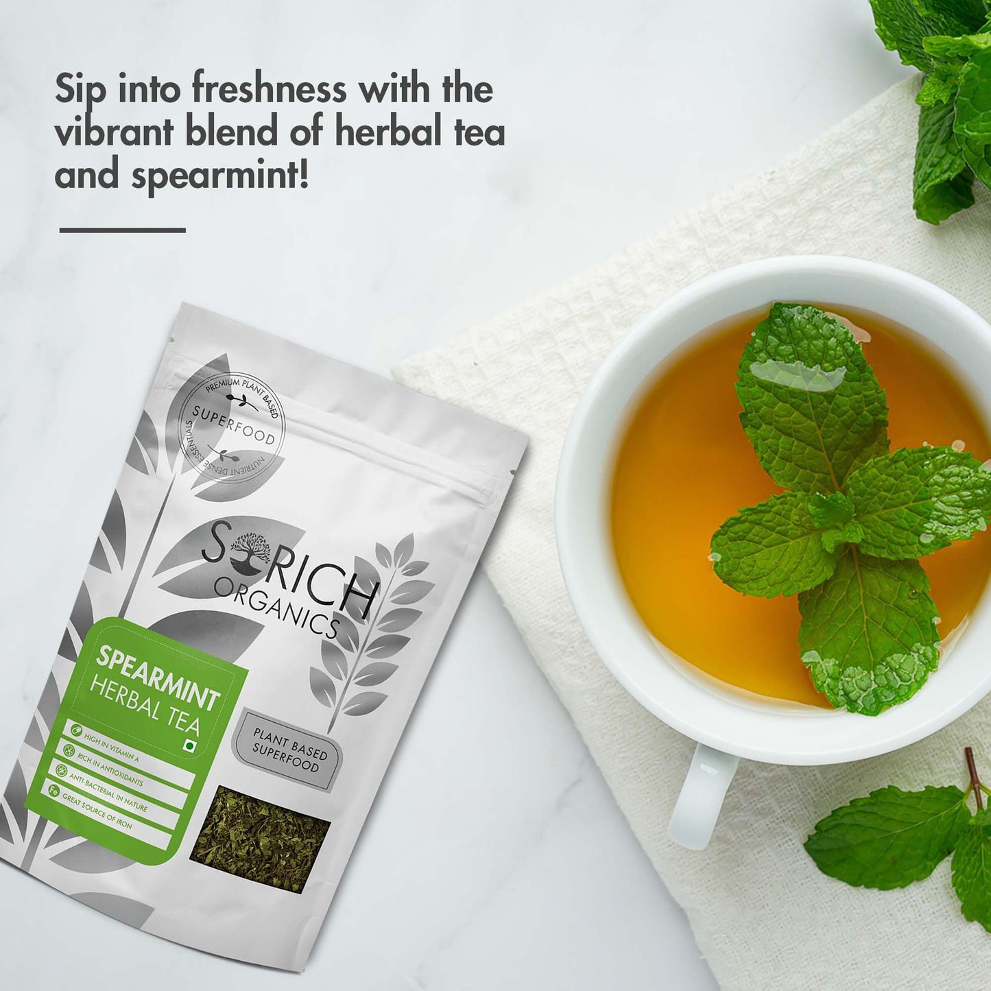 Sorich Organics - Spearmint Tea for Women's PCOD & PCOS | Balances Hormones, Reduces Facial Hair & Acne and Supports Digestion | Caffeine Free | Calming Tea for Relaxation | Stress Relief (100gm)